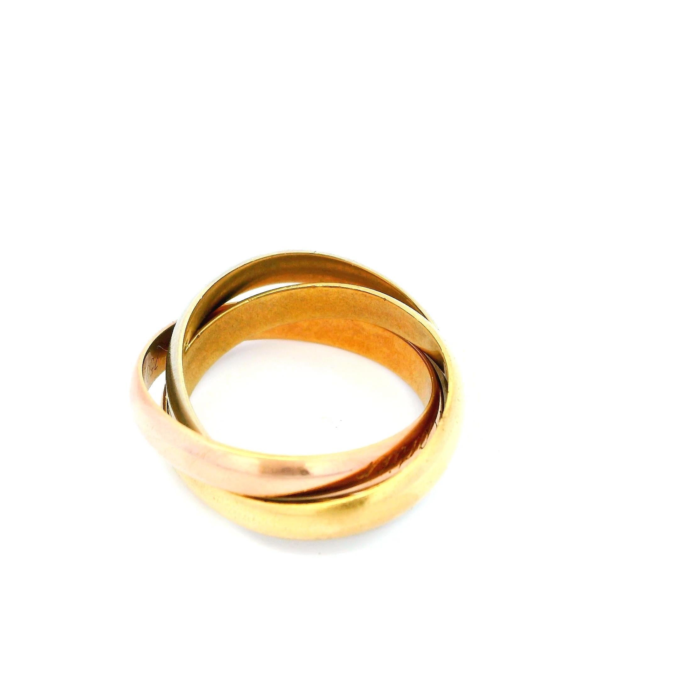 Women's or Men's Cartier Trinity Ring 18K Yellow, White & Rose Gold For Sale