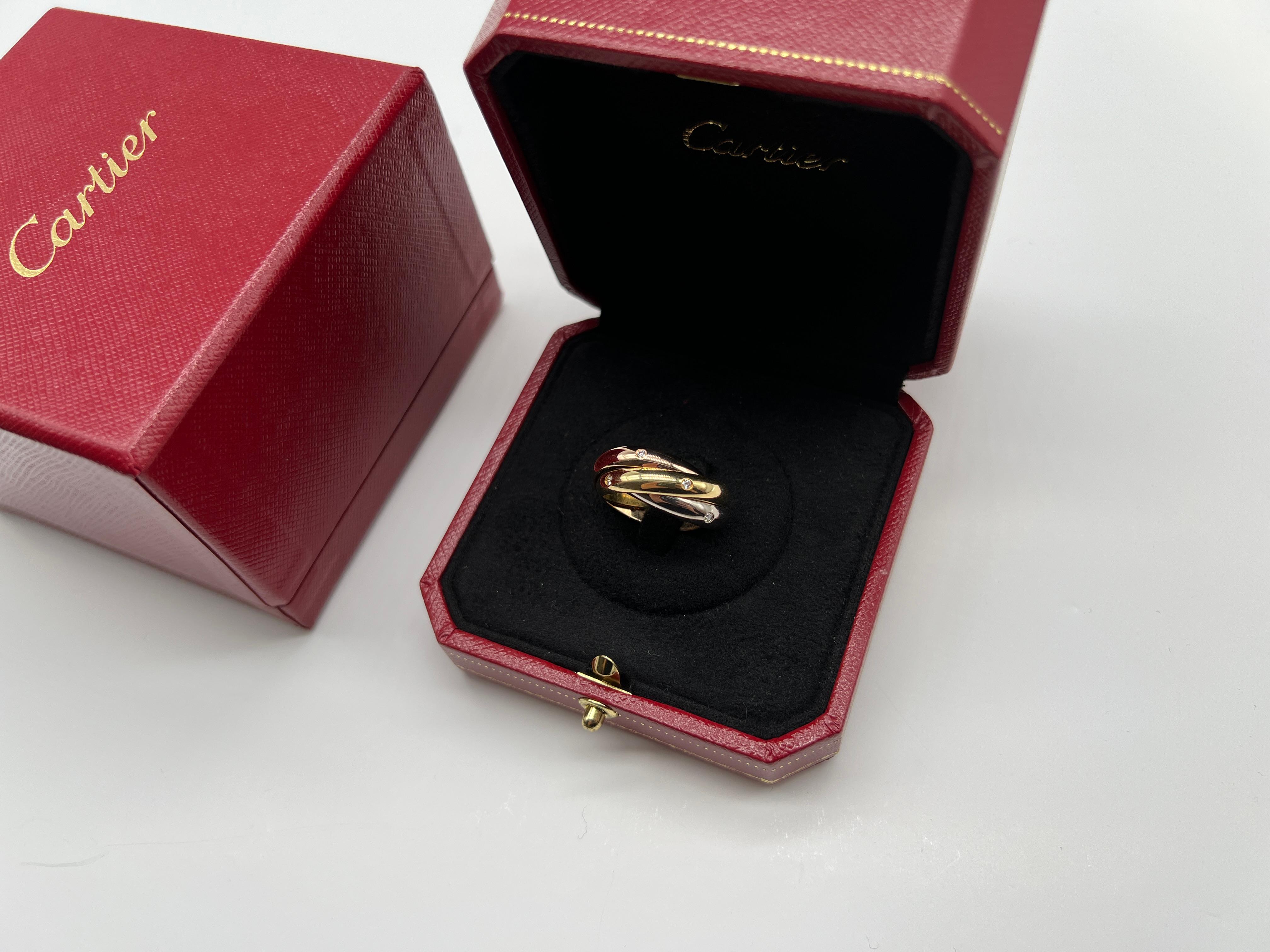 Cartier Trinity Ring Brillant Cut Diamonds White Rose Yellow Gold 18 Karat en vente 8