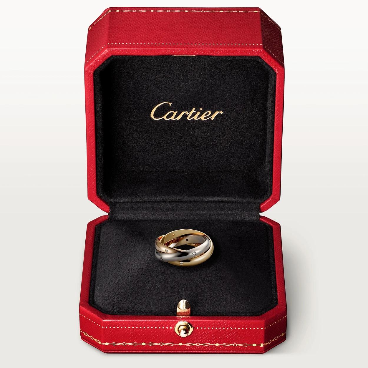 Cartier Trinity Ring Brillant Cut Diamonds White Rose Yellow Gold 18 Karat For Sale 7