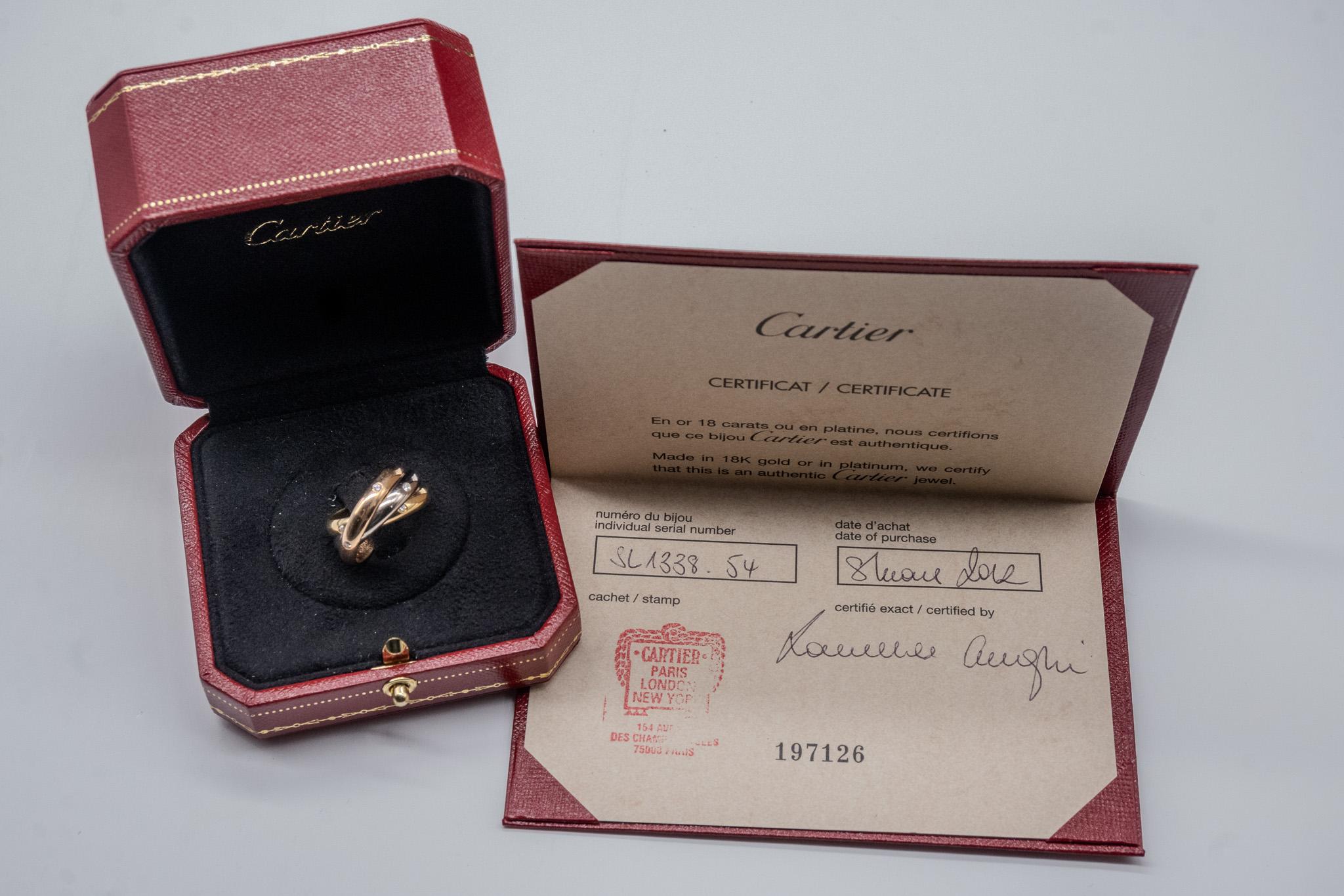 Cartier Trinity Ring Brillant Cut Diamonds White Rose Yellow Gold 18 Karat en vente 11