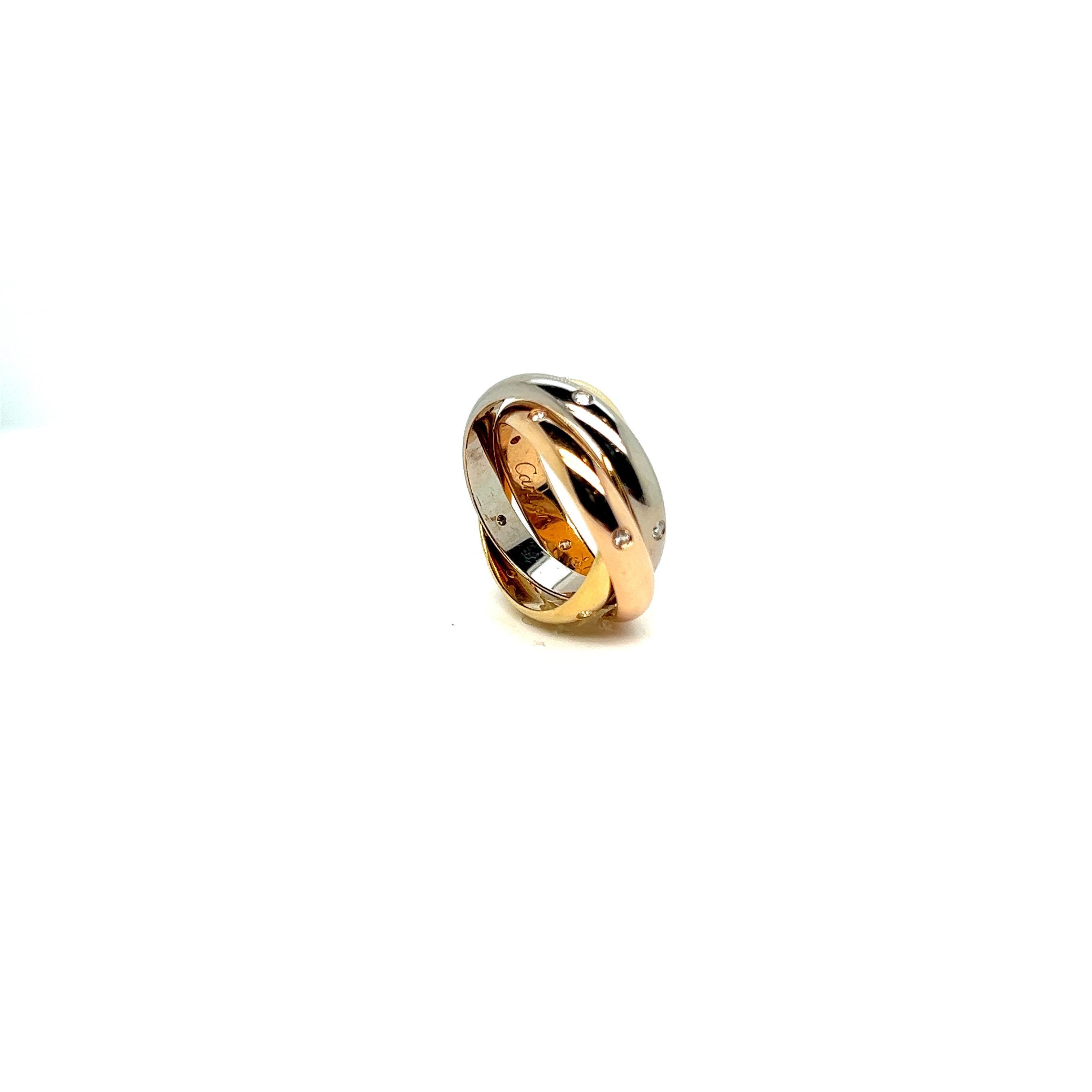 Women's or Men's Cartier Trinity Ring Brillant Cut Diamonds White Rose Yellow Gold 18 Karat For Sale