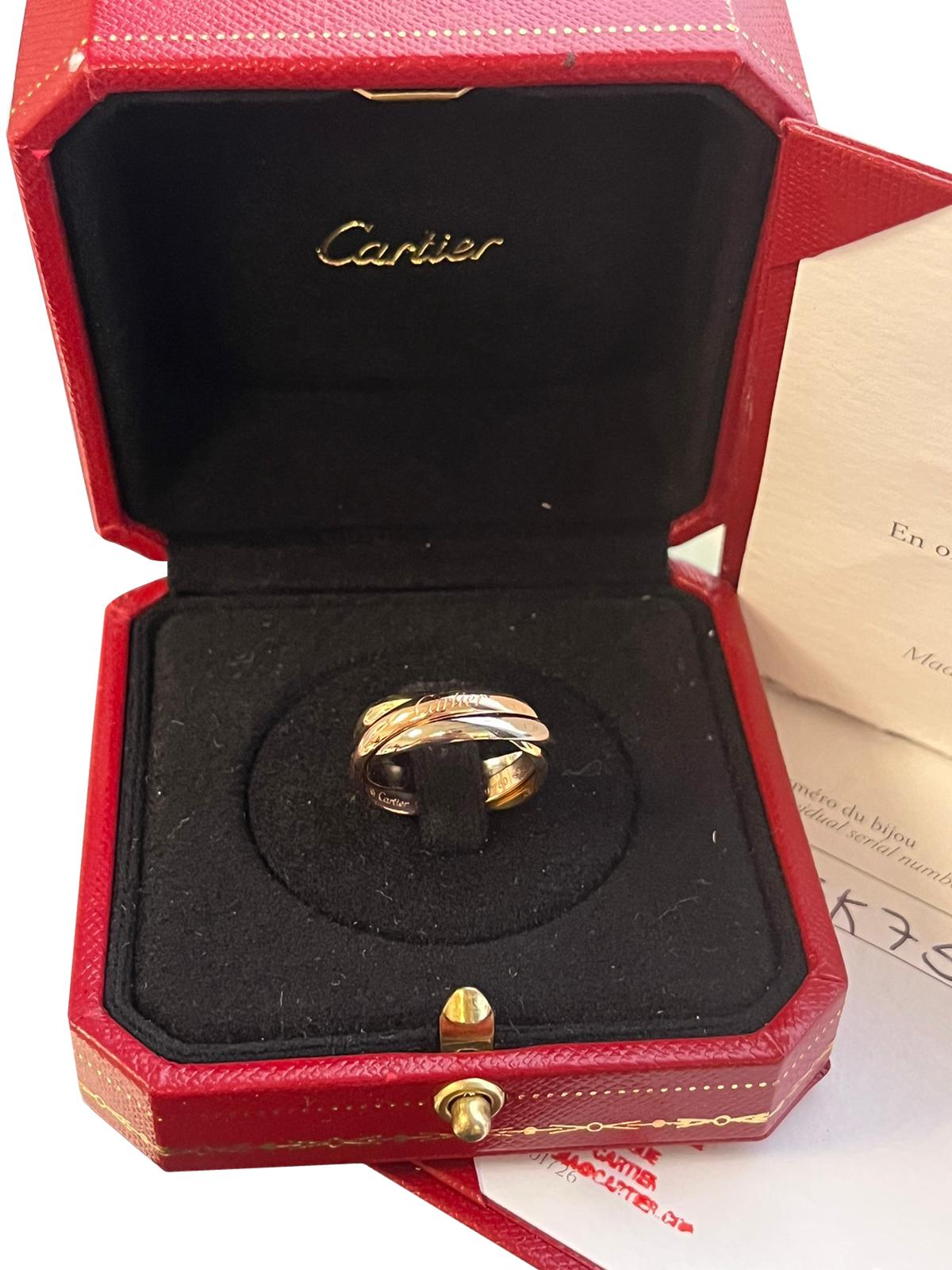 Modernist Cartier Trinity Ring Classic 18k Tricolor Gold Size 53 Rolling Band Ring