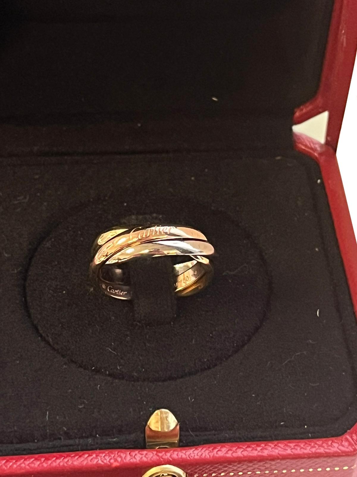 Cartier Trinity Ring Classic 18k Tricolor Gold Size 53 Rolling Band Ring In Excellent Condition In Aventura, FL