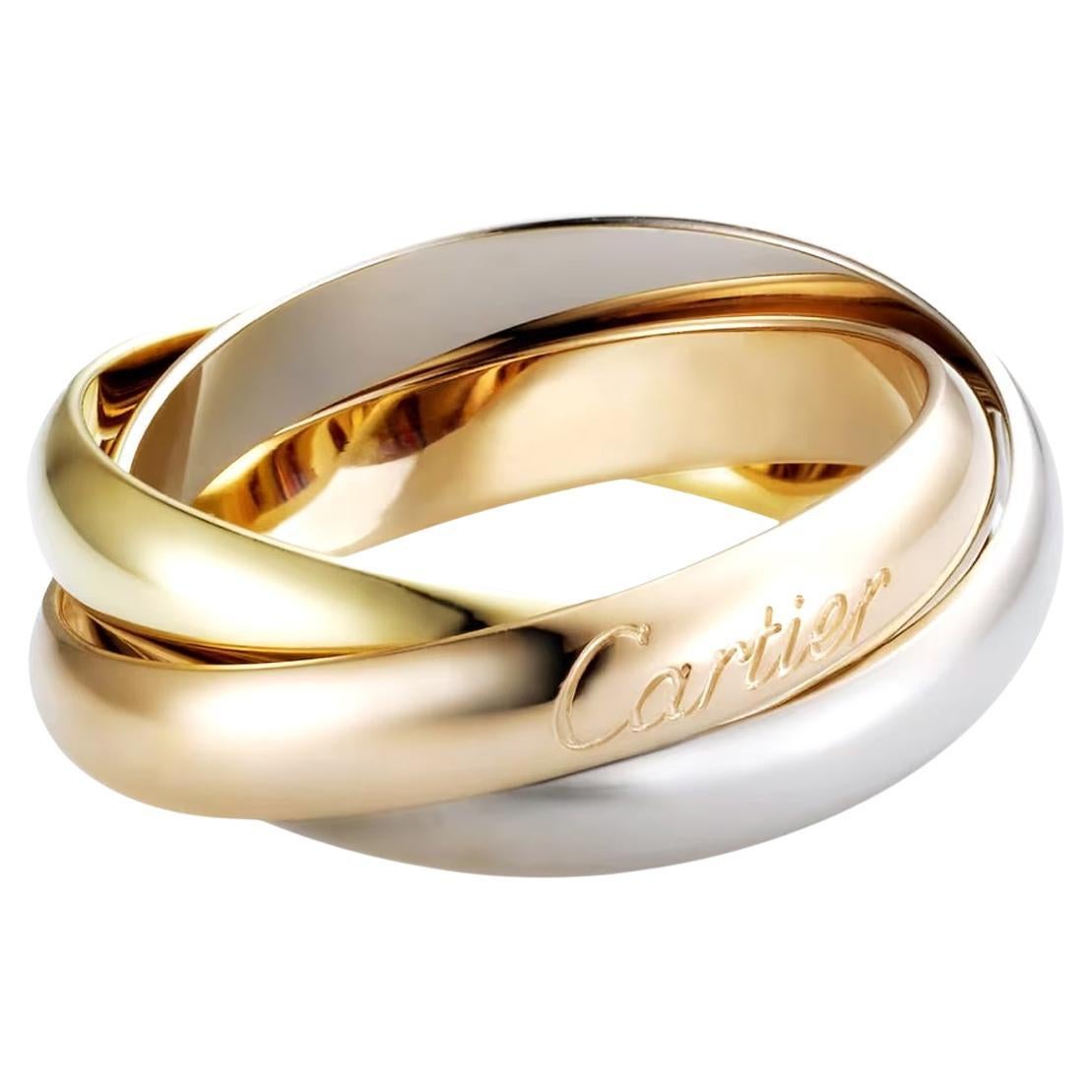 Cartier Trinity Ring Classic 18k Tricolor Gold Size 53 Rolling Band Ring  For Sale at 1stDibs