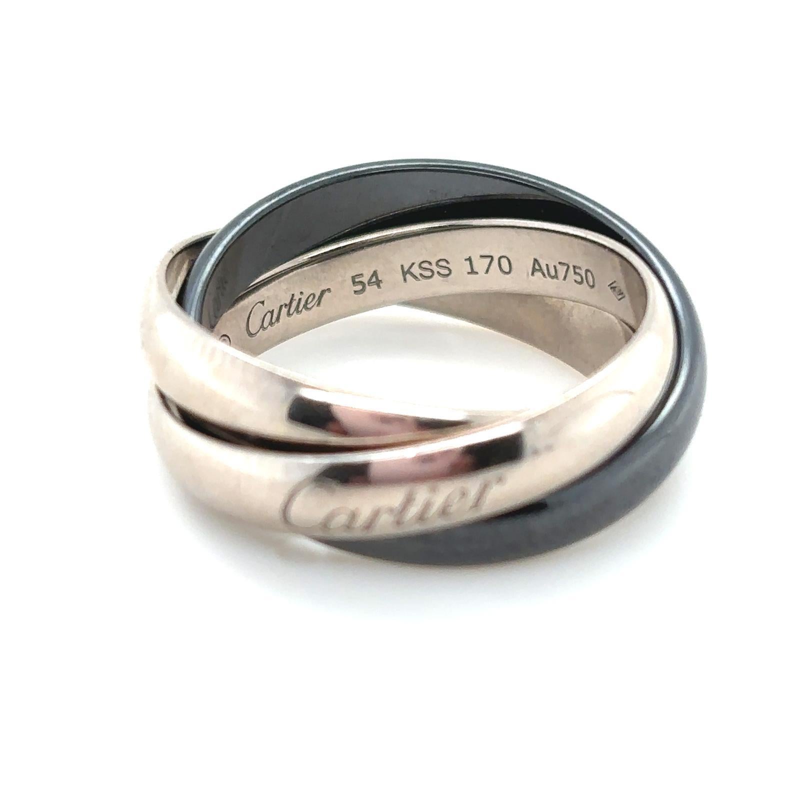 Cartier Trinity Ring Set in 18 Karat White Gold and Black Ceramic For Sale 1
