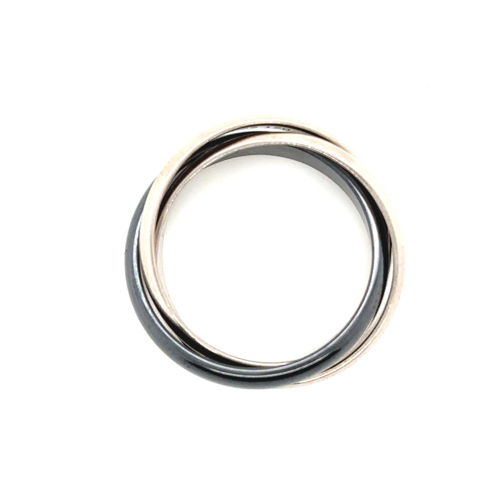 Cartier Trinity Ring Set in 18 Karat White Gold and Black Ceramic For Sale 3
