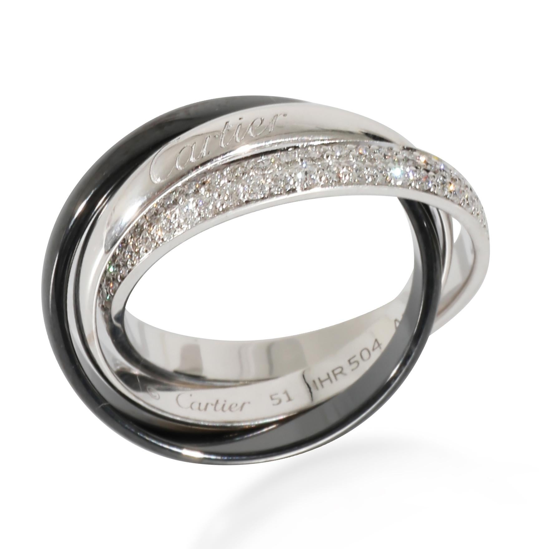 Cartier Trinity Ring with Ceramic & Diamond in 18k White Gold 0.45 CTW In Excellent Condition For Sale In New York, NY