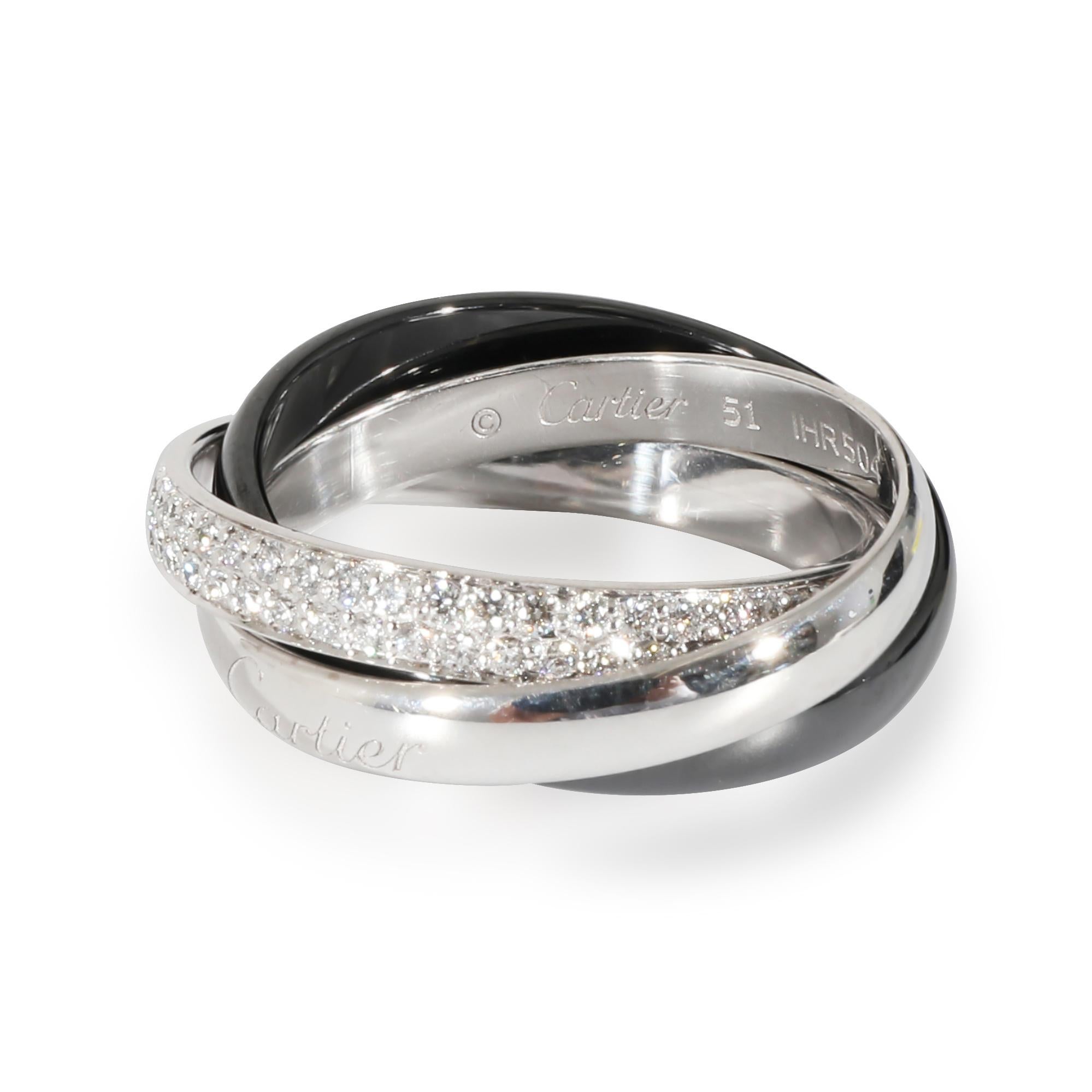 Women's or Men's Cartier Trinity Ring with Ceramic & Diamond in 18k White Gold 0.45 CTW For Sale