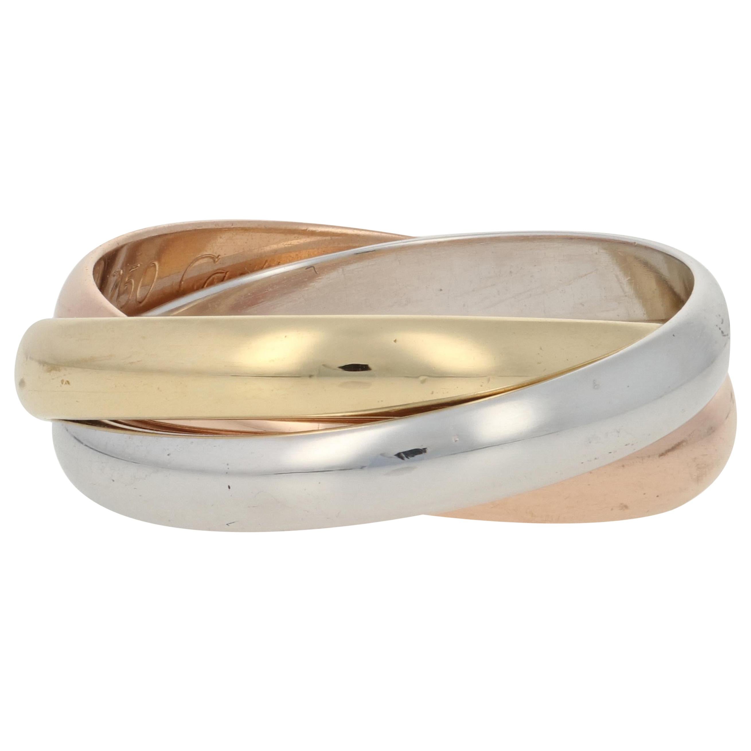 Cartier Trinity Ring Yellow, White, and Rose Gold, 18 Karat Rolling Band