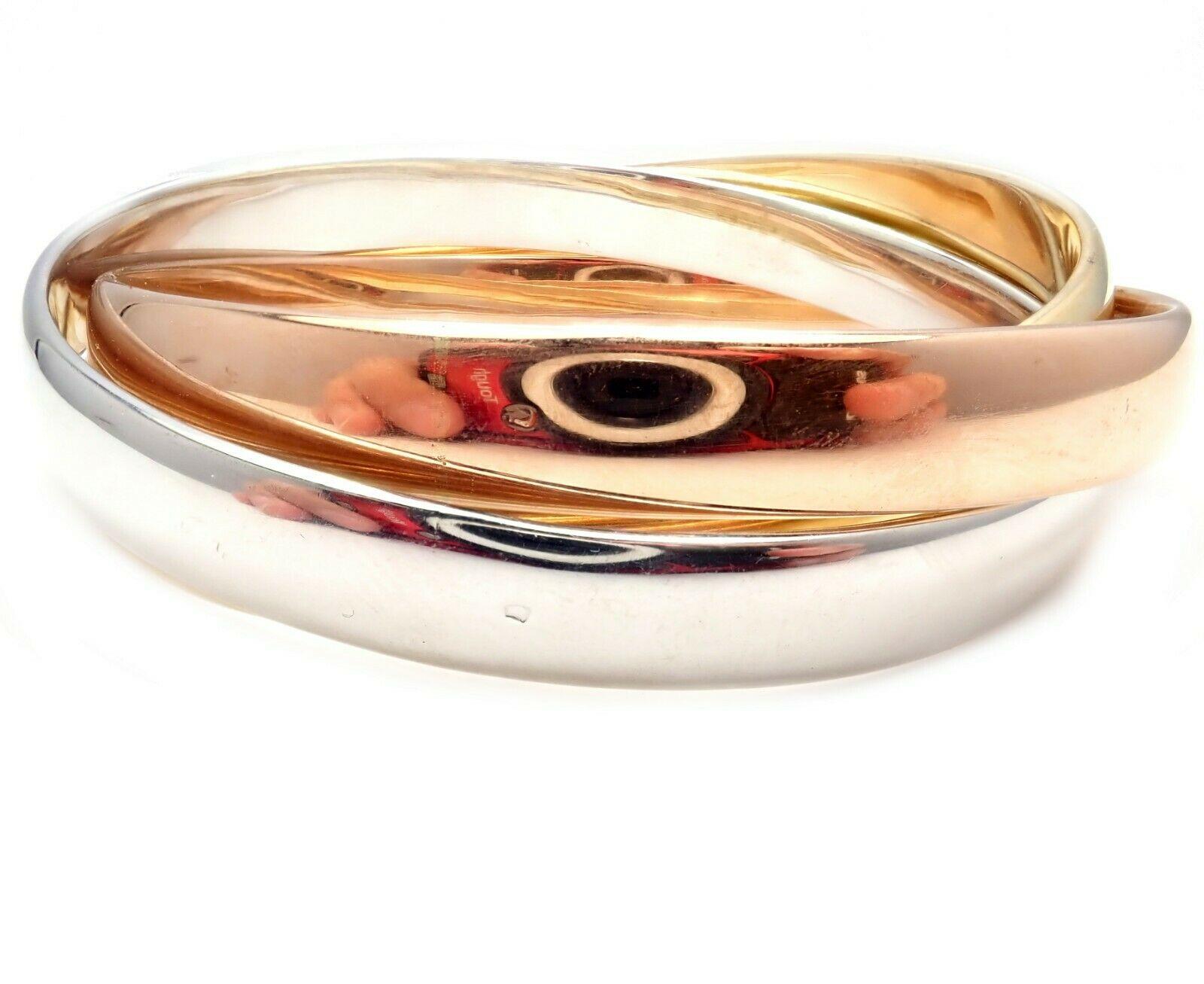Cartier Trinity Rolling Large Model Tricolor Gold Bangle Bracelet In Excellent Condition In Holland, PA