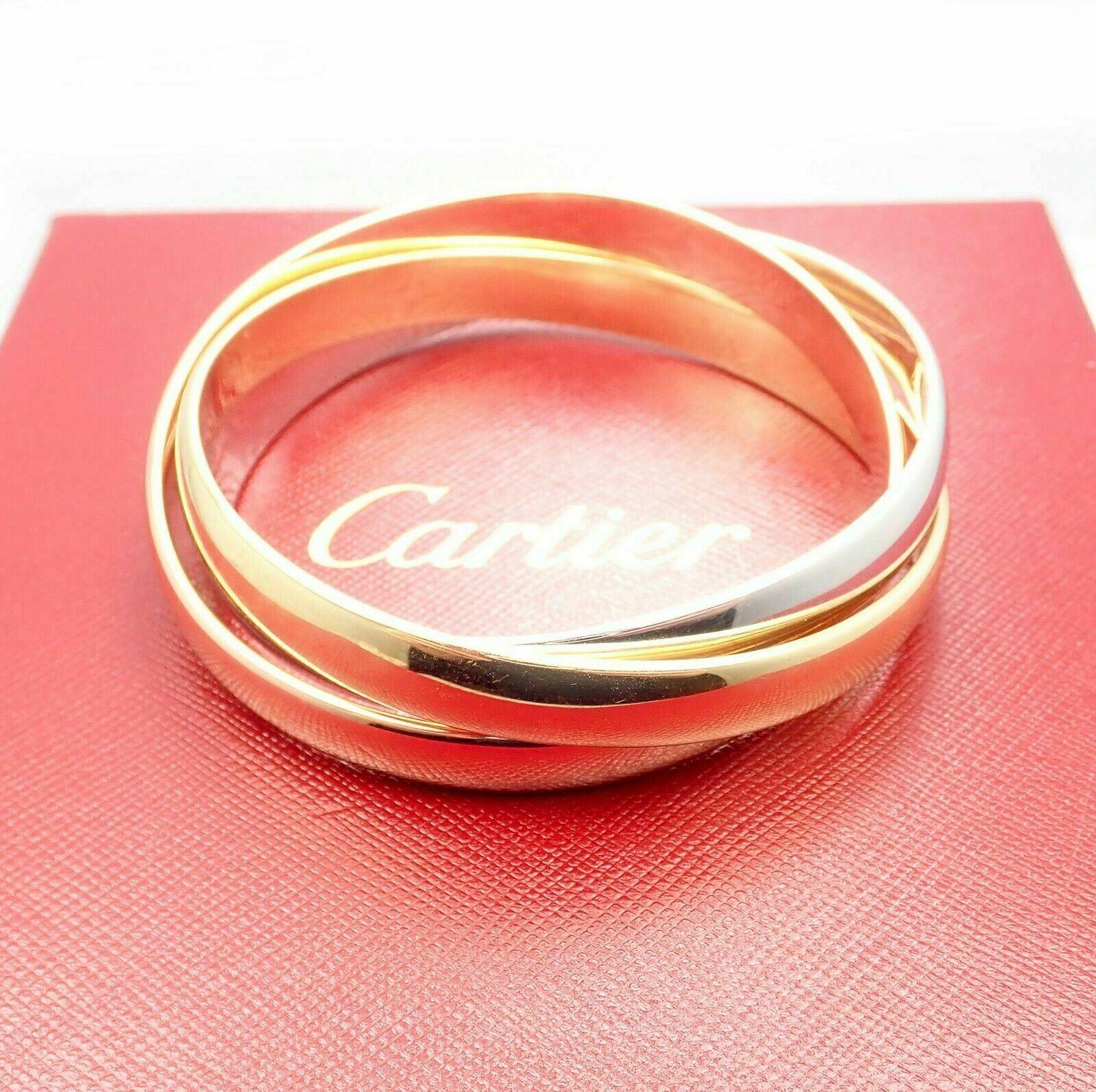 Cartier Trinity Rolling Large Model Tricolor Gold Bangle Bracelet In Excellent Condition In Holland, PA