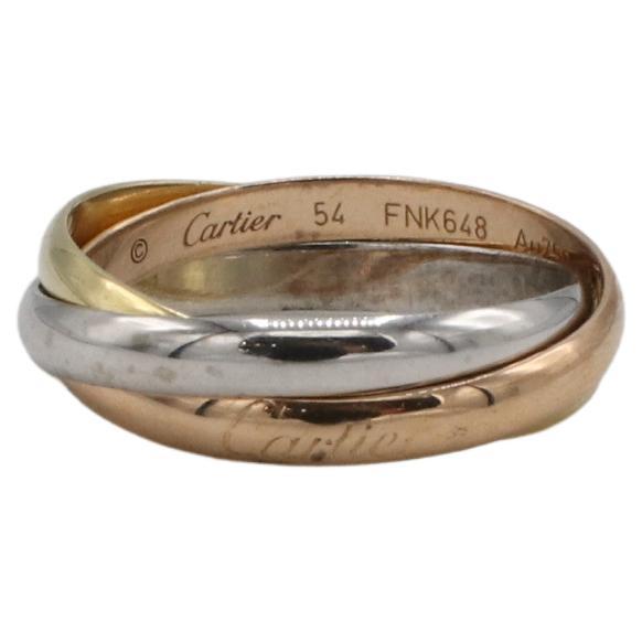 Modern Cartier Trinity Rolling Tri-Color 18 Karat Gold Band Ring Small Box & Papers For Sale