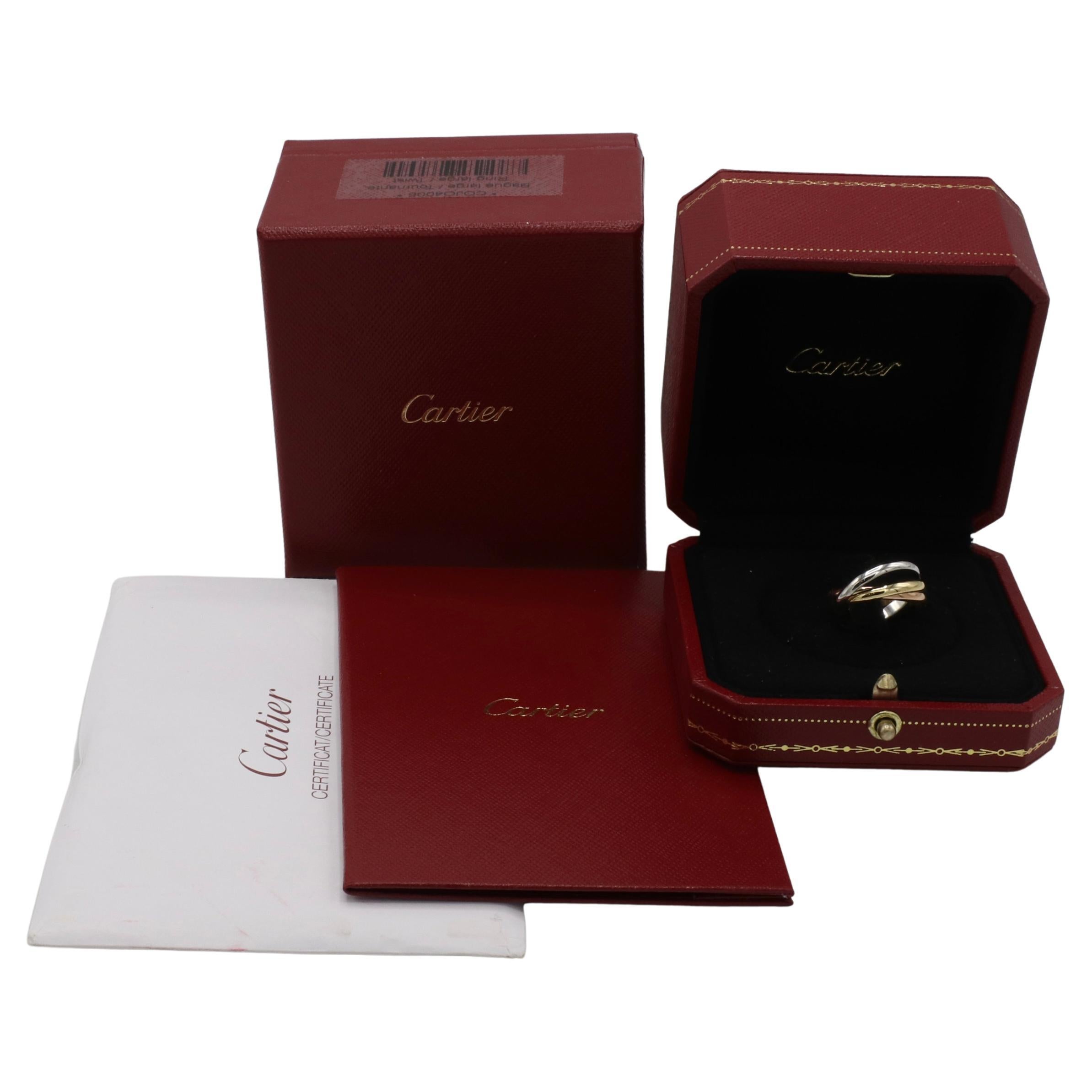 Women's Cartier Trinity Rolling Tri-Color 18 Karat Gold Band Ring Small Box & Papers For Sale