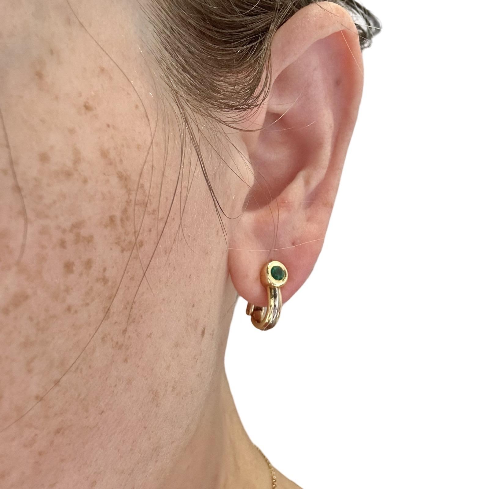 Round Cut Cartier Trinity Rose, Yellow, and White Gold Emerald Earrings, Vintage