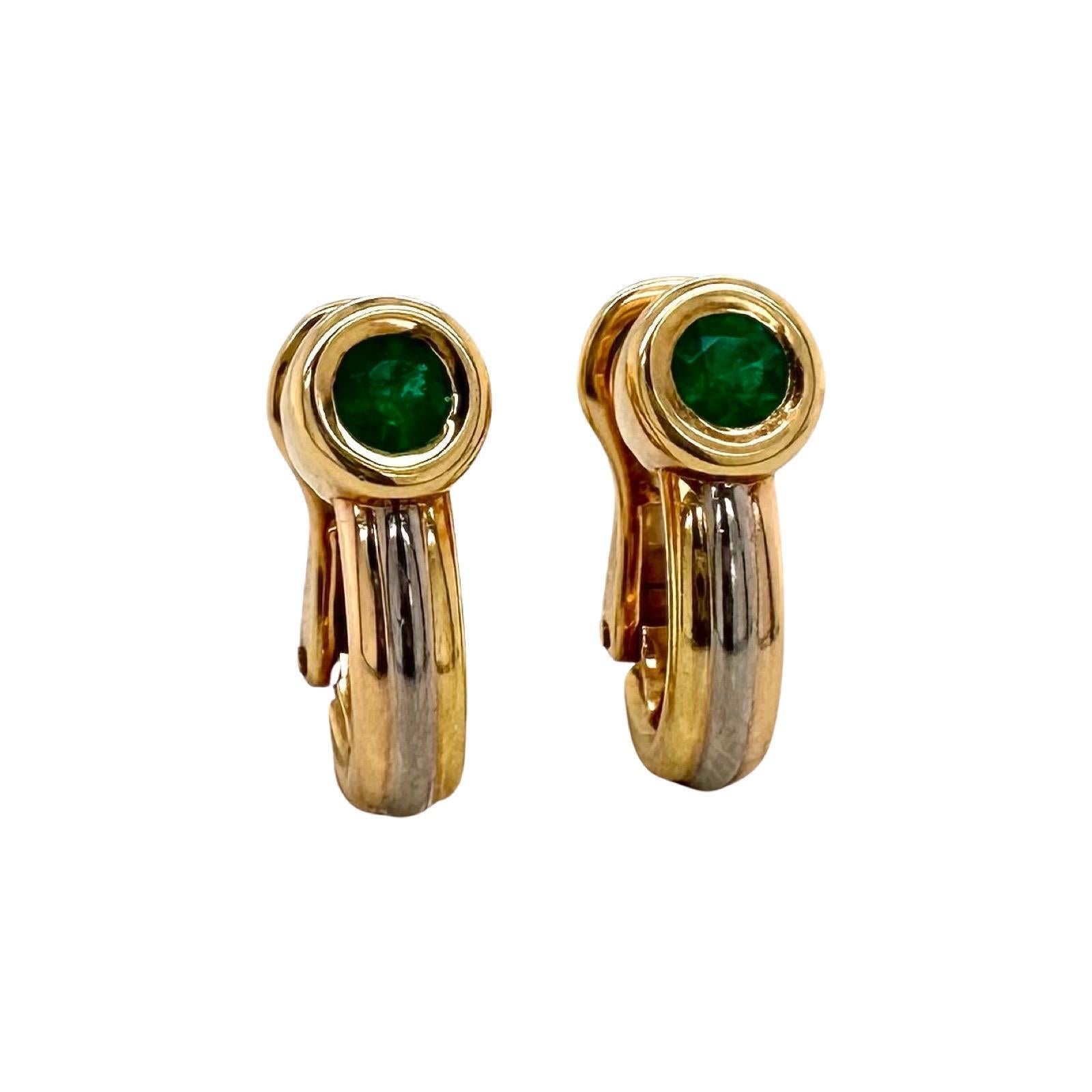 Women's Cartier Trinity Rose, Yellow, and White Gold Emerald Earrings, Vintage