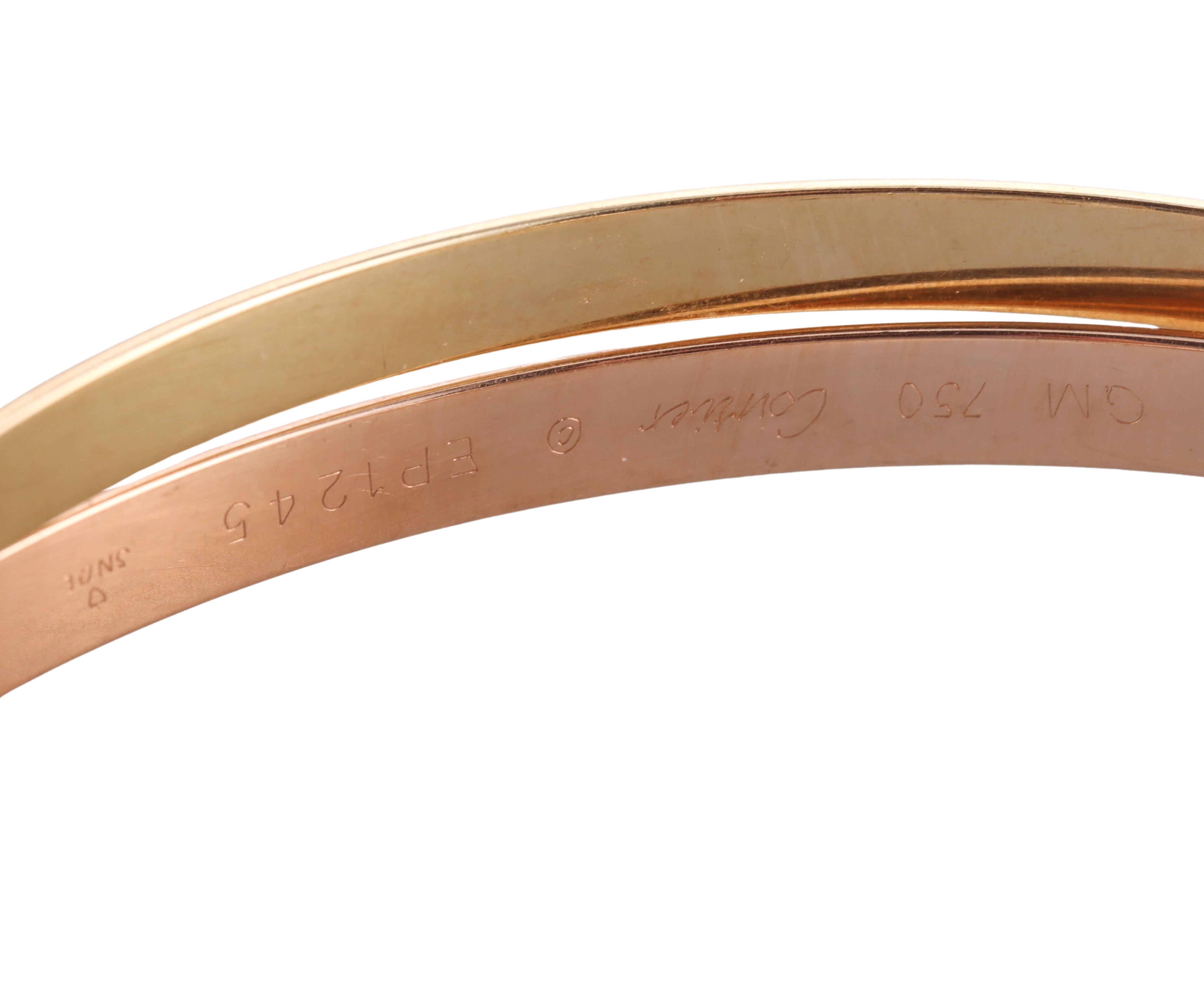 Women's Cartier Trinity Rose Yellow White Gold Bangle Bracelet For Sale