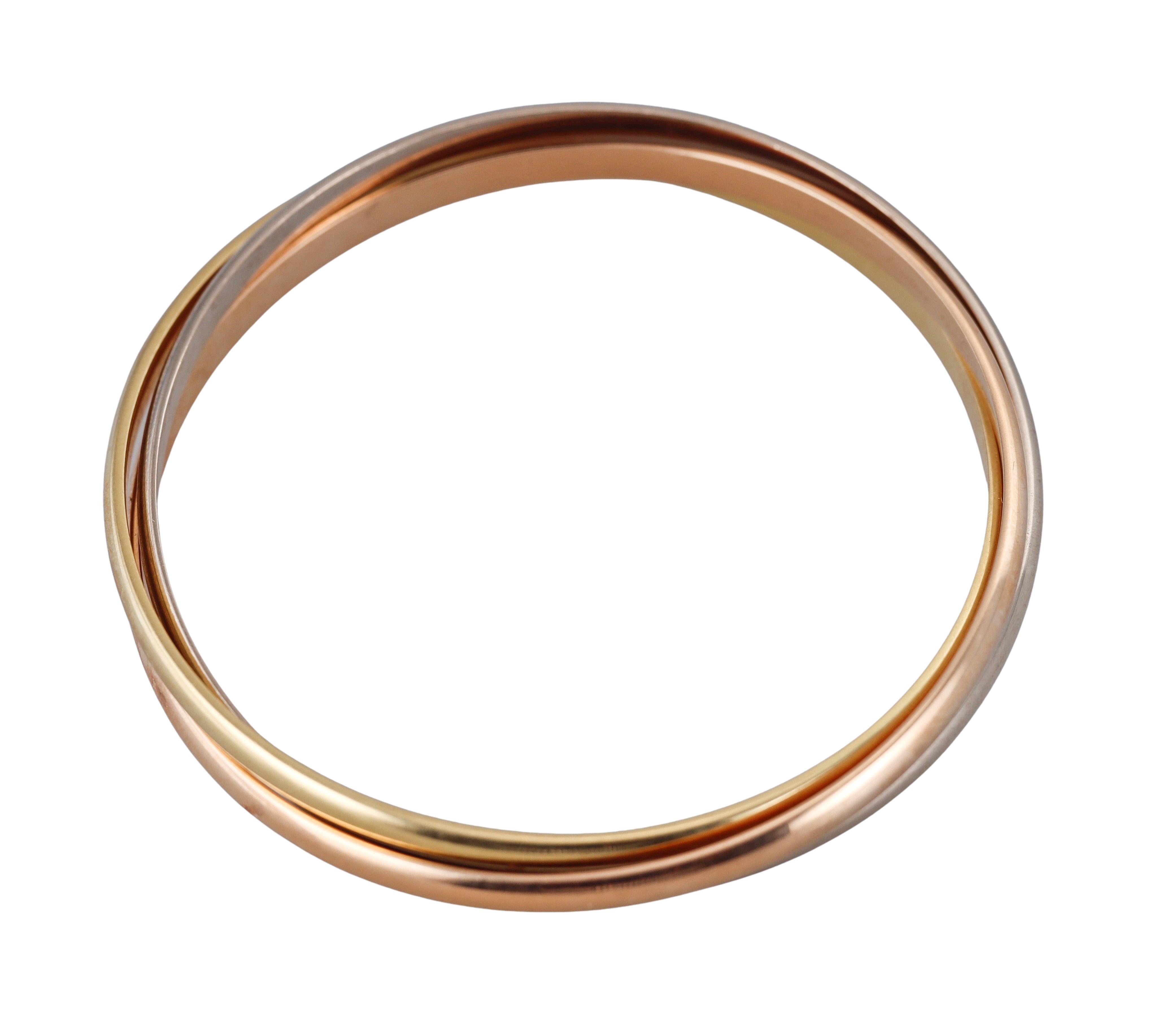 Cartier Trinity Rose Yellow White Gold Bangle Bracelet For Sale 1