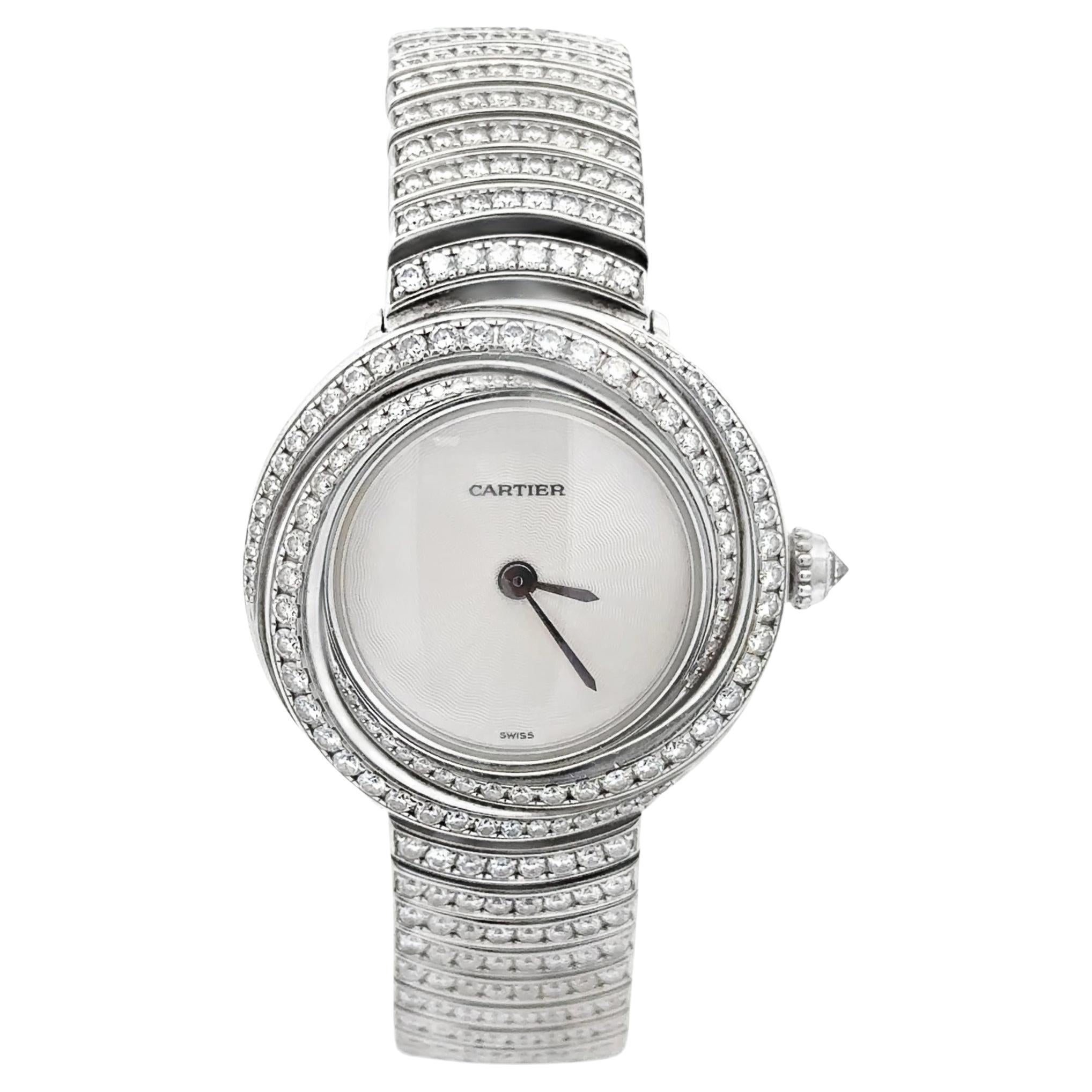 Cartier Trinity Round Brilliant Cut Diamond Ladies' Watch in White Gold For Sale