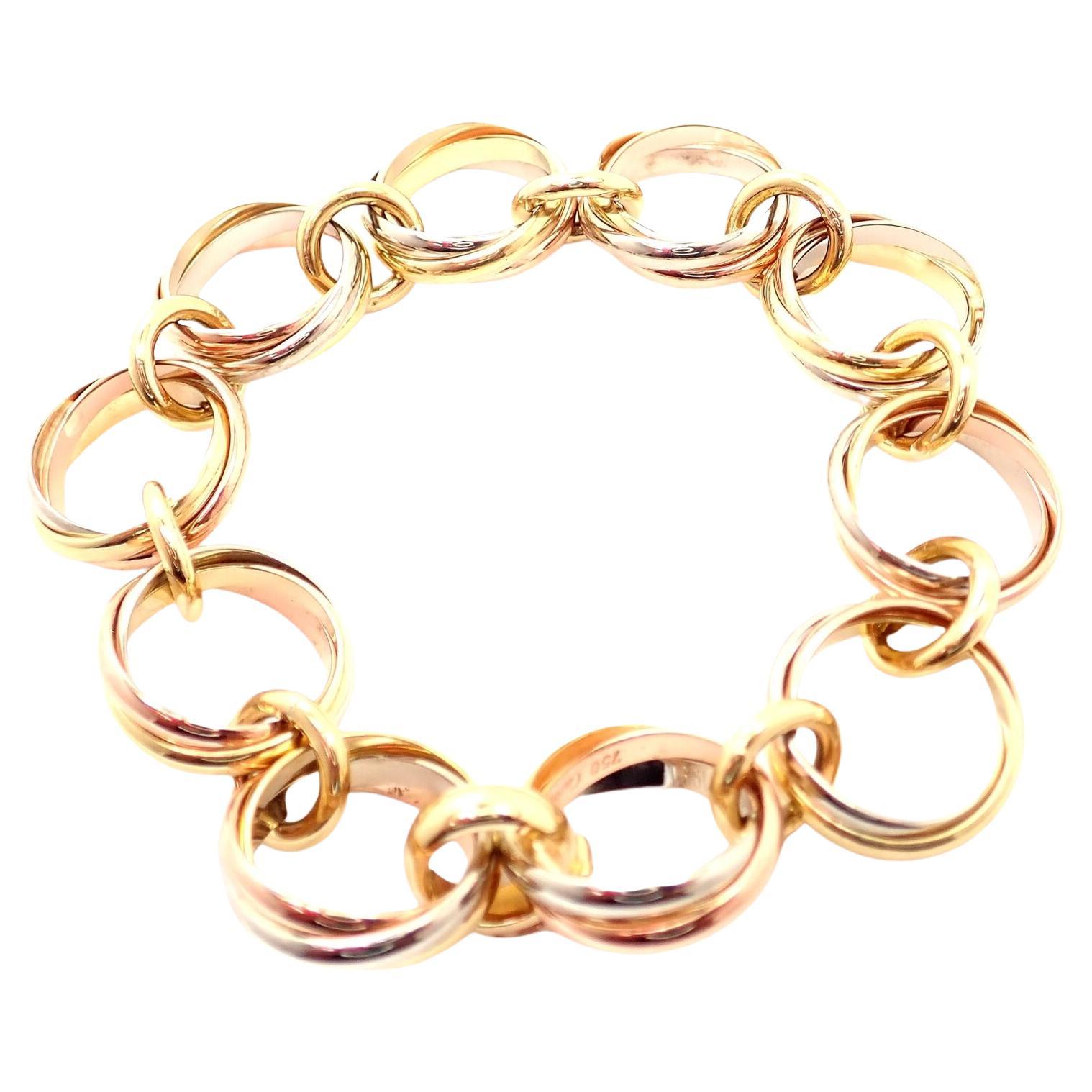 Cartier Trinity Round Wide Link Multi Color Gold Bracelet For Sale
