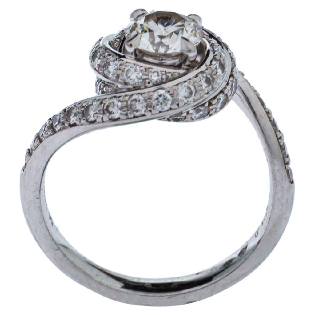 Contemporary Cartier Trinity Ruban 0.57ct Solitaire Diamond Platinum Engagement Ring Size 50