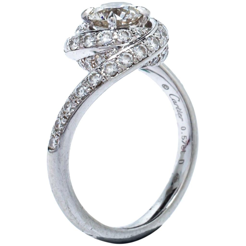 Cartier Trinity Ruban 0.57ct Solitaire Diamond Platinum Engagement Ring  Size 50 at 1stDibs