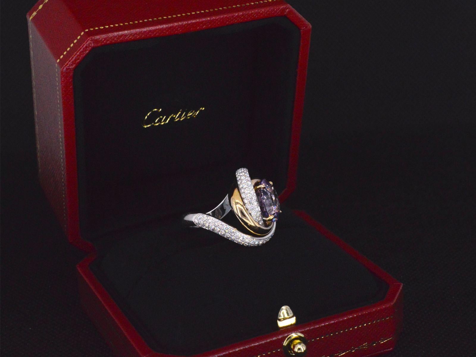 Taille ronde Cartier - Trinity Ruban améthyste diamant bague en vente