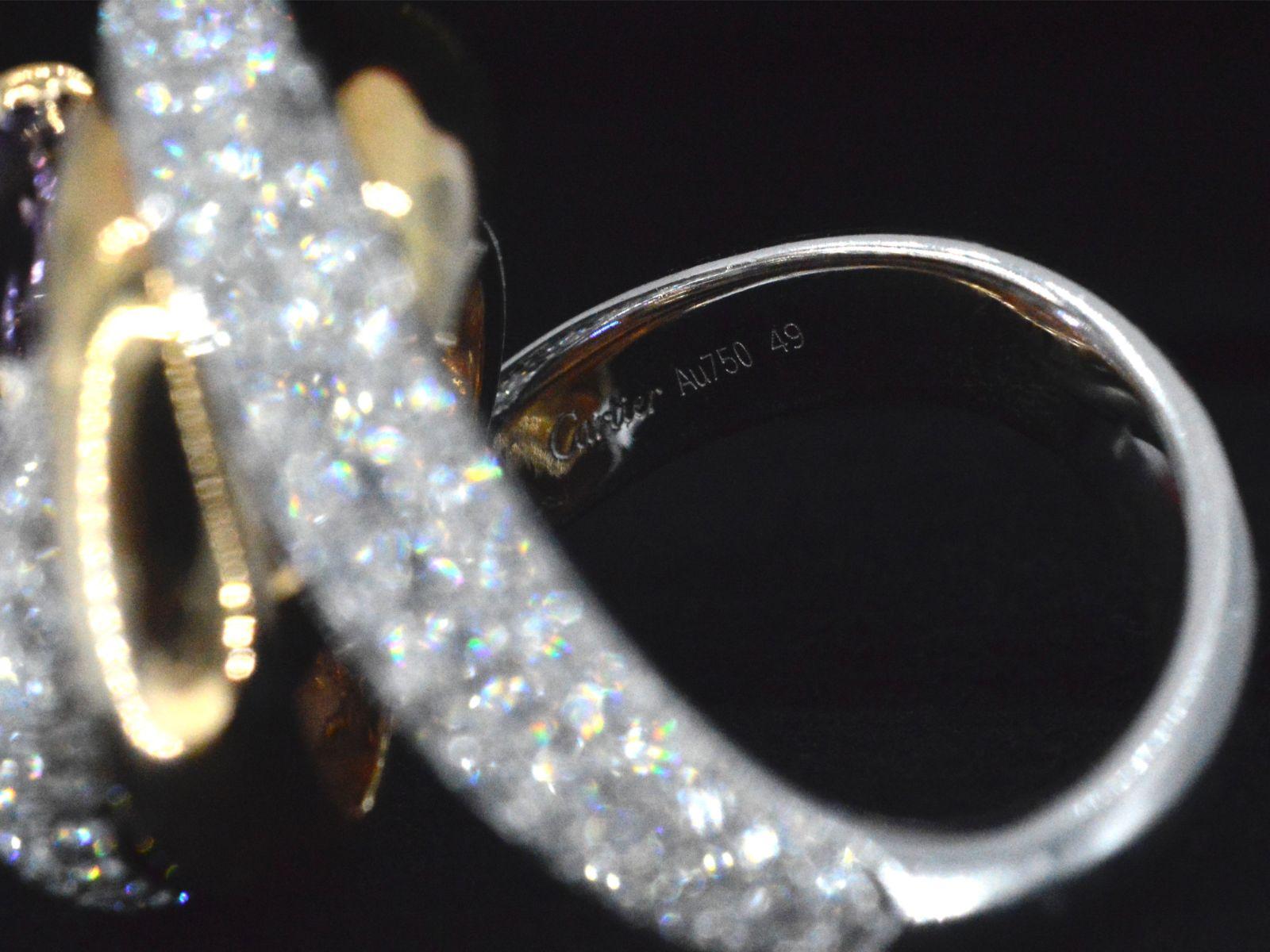 Cartier - Trinity Ruban amethyst diamond ring For Sale 1