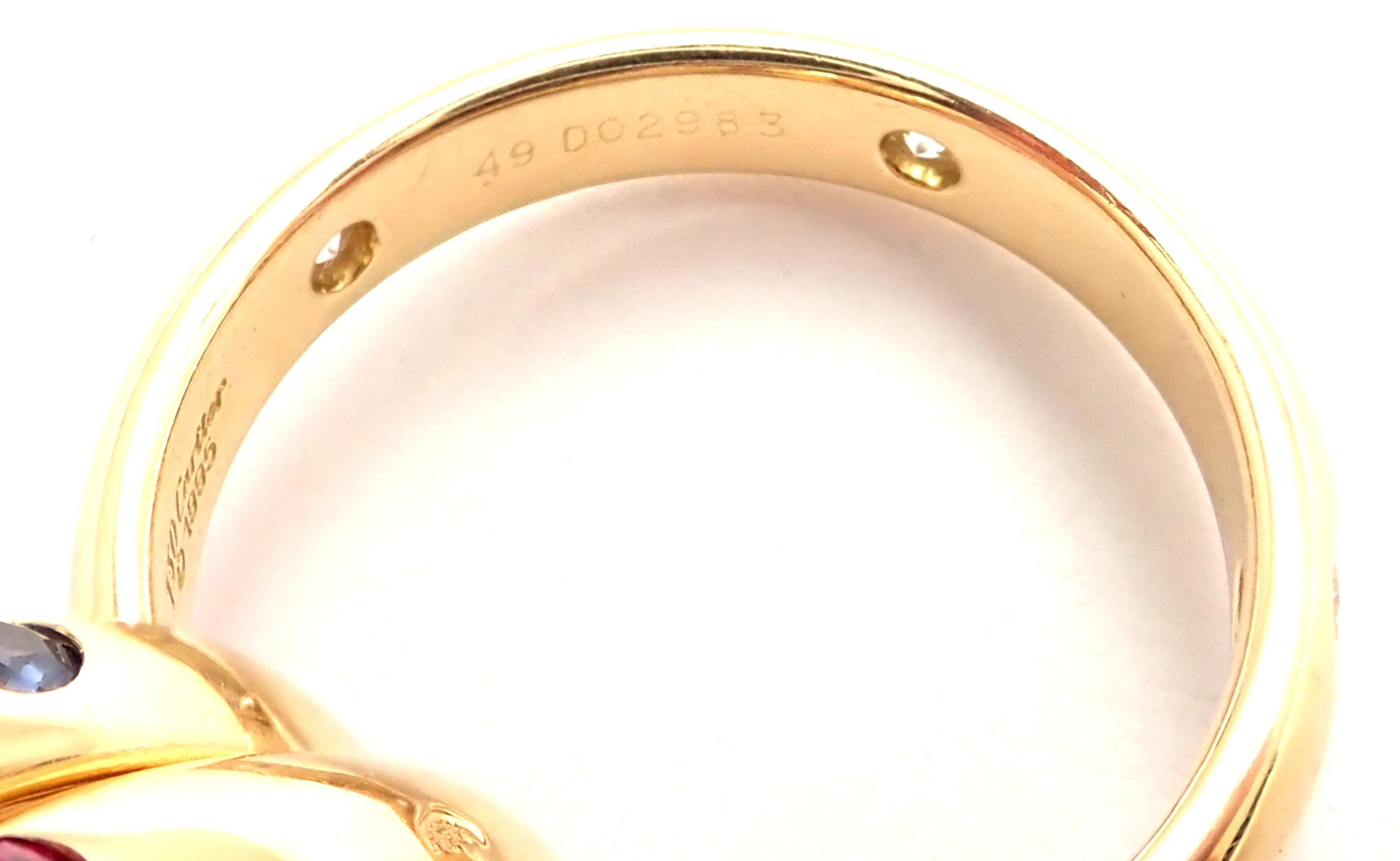 Cartier Trinity Ruby Sapphire Diamond Yellow Gold Band Ring In Excellent Condition In Holland, PA