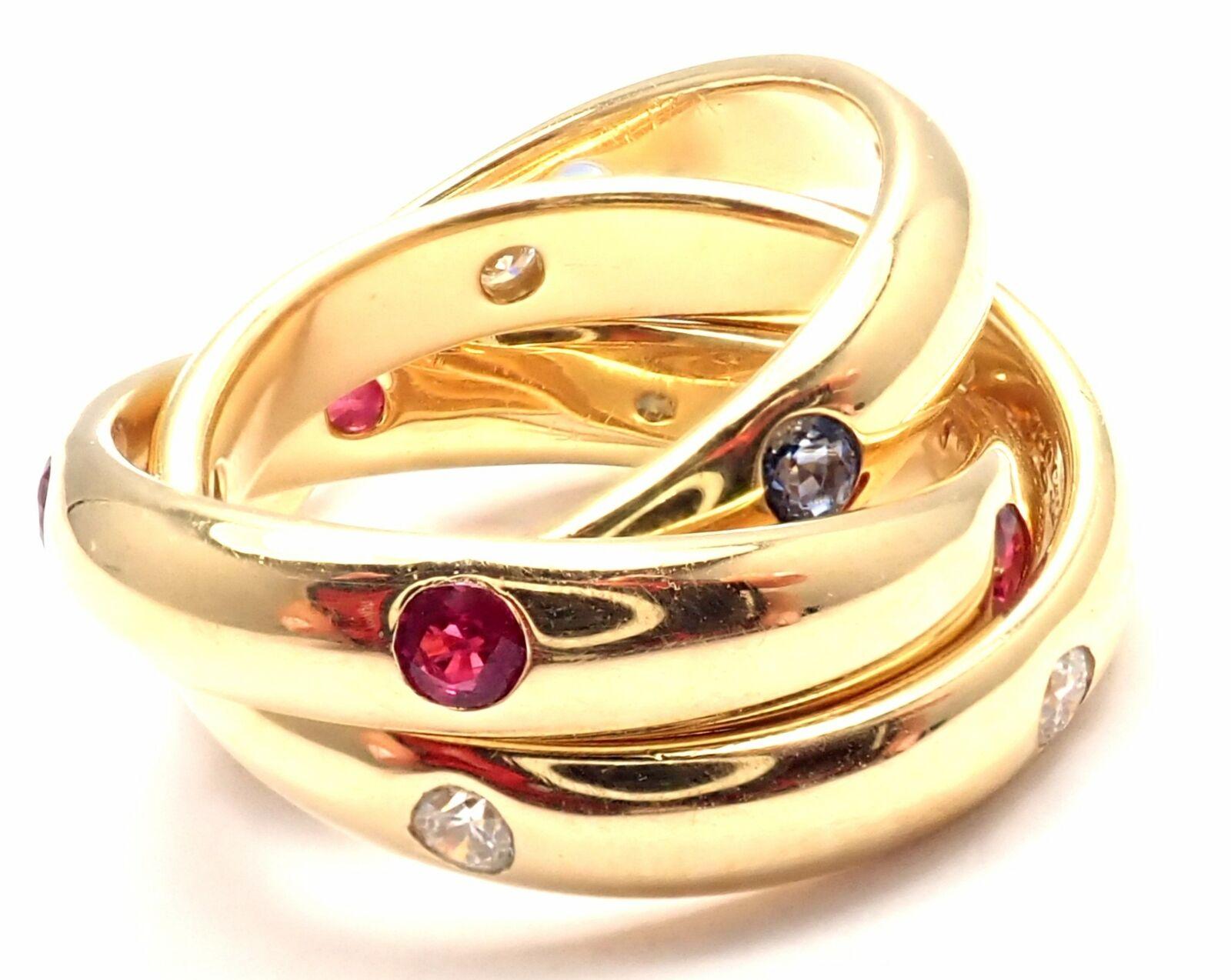 Cartier Trinity Ruby Sapphire Diamond Yellow Gold Band Ring 1