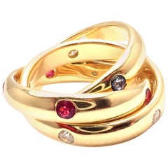 Cartier Trinity Ruby Sapphire Diamond Yellow Gold Band Ring