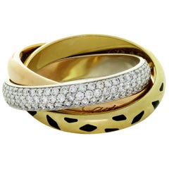 Cartier Trinity Sauvage Black Lacquer Diamond Tri-Gold Band Ring