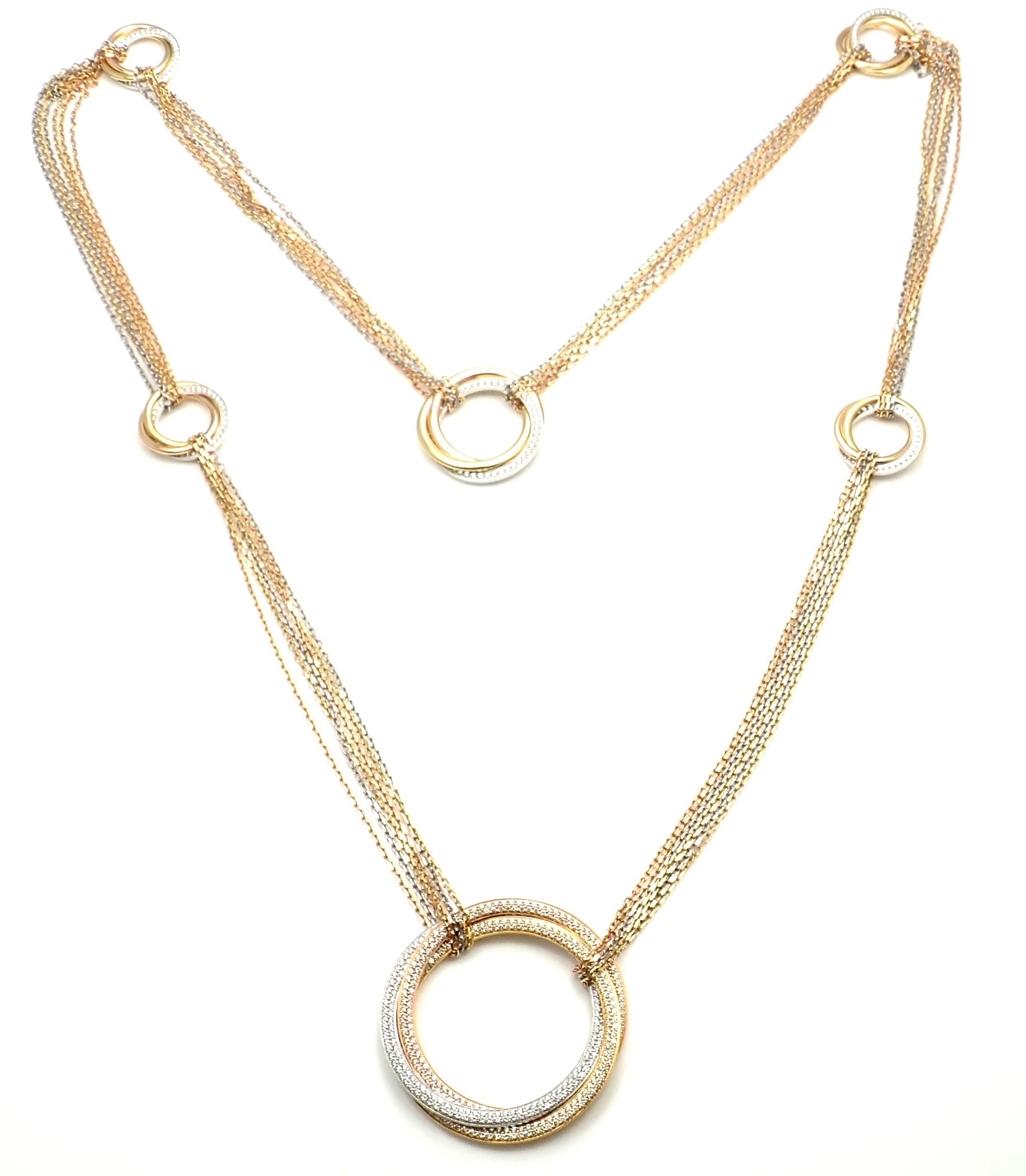 Cartier Trinity Six Diamond Stations Long Multi-Color Gold Necklace 1