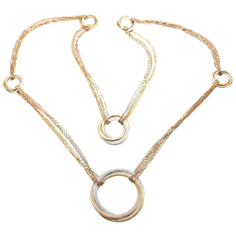 Cartier Trinity Six Diamond Stations Long Multi-Color Gold Necklace at  1stDibs