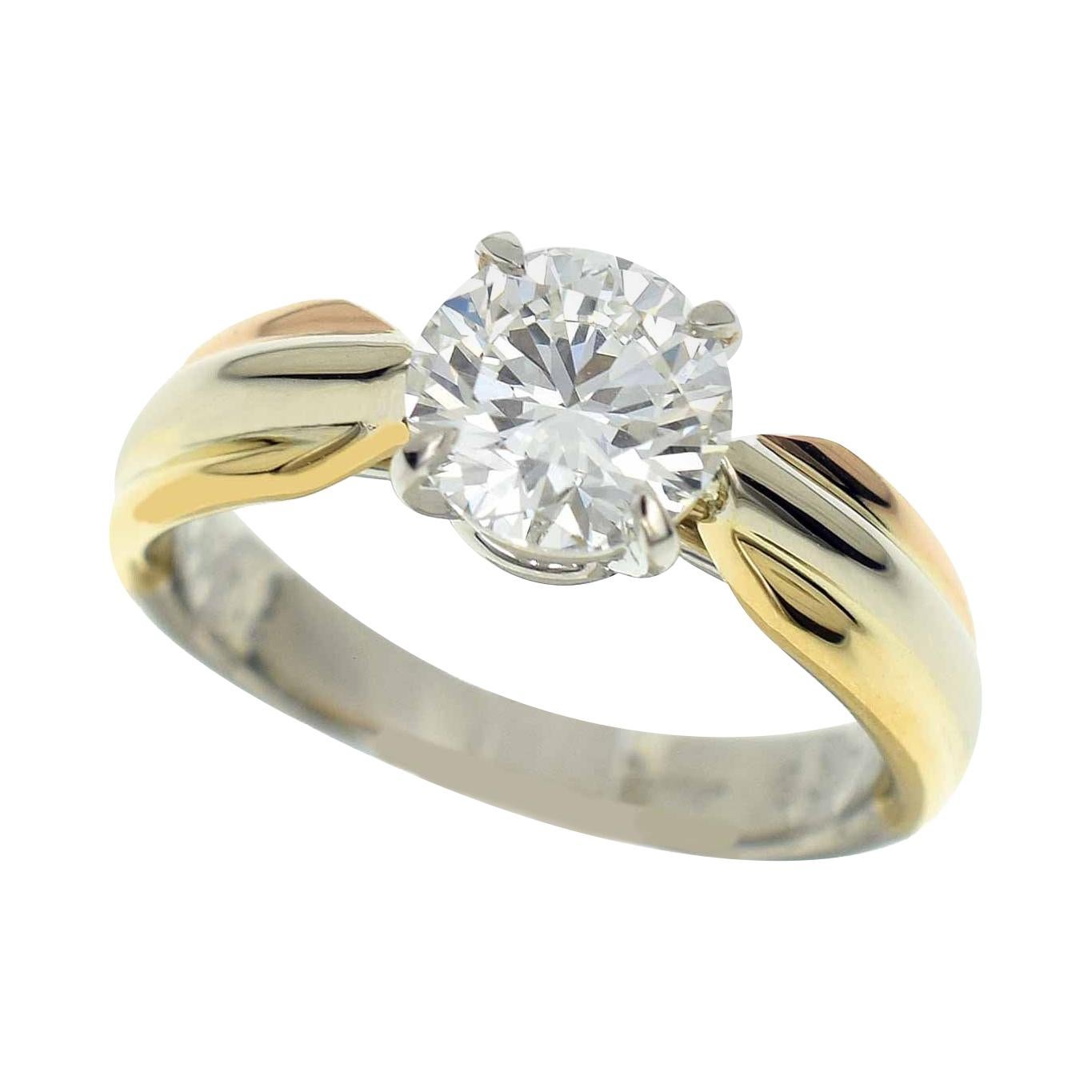 Cartier Trinity Solitaire 1.02 Diamond 18k Yellow White Pink Gold Ring For  Sale at 1stDibs
