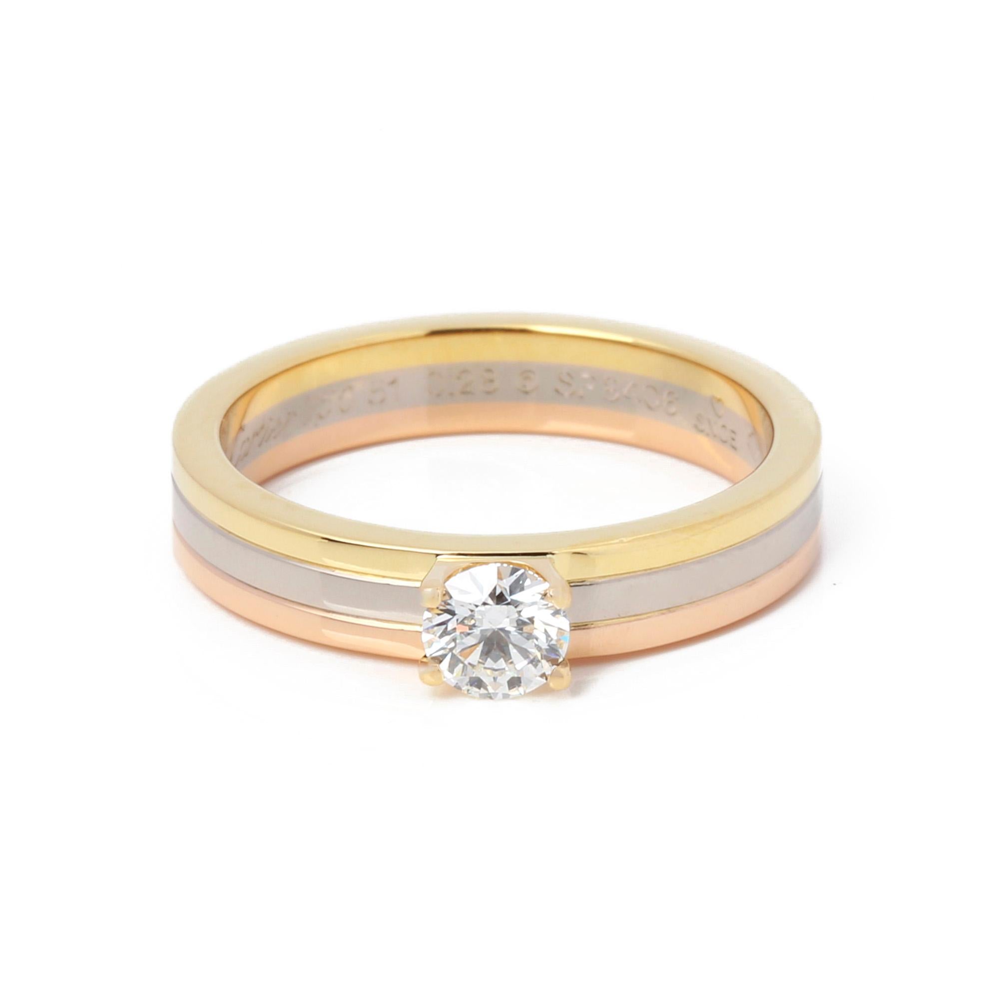 This Ring by Cartier is from their Trinity collection and features a Diamond and made in 18ct yellow, white and rose gold. UK ring size L. EU ring size 51. US ring size 5 3/4.Complete with a Xupes presentation box. Our Xupes reference is COMJ496