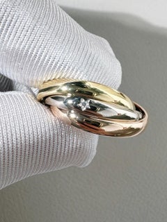 Cartier Trinity Star Diamond Tri-Color 18 Karat Gold Rolling Band Ring Size 51