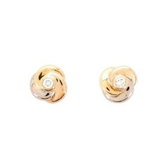 Cartier Trinity Stud Earrings 18 Karat Tricolor Gold with Diamond Mini