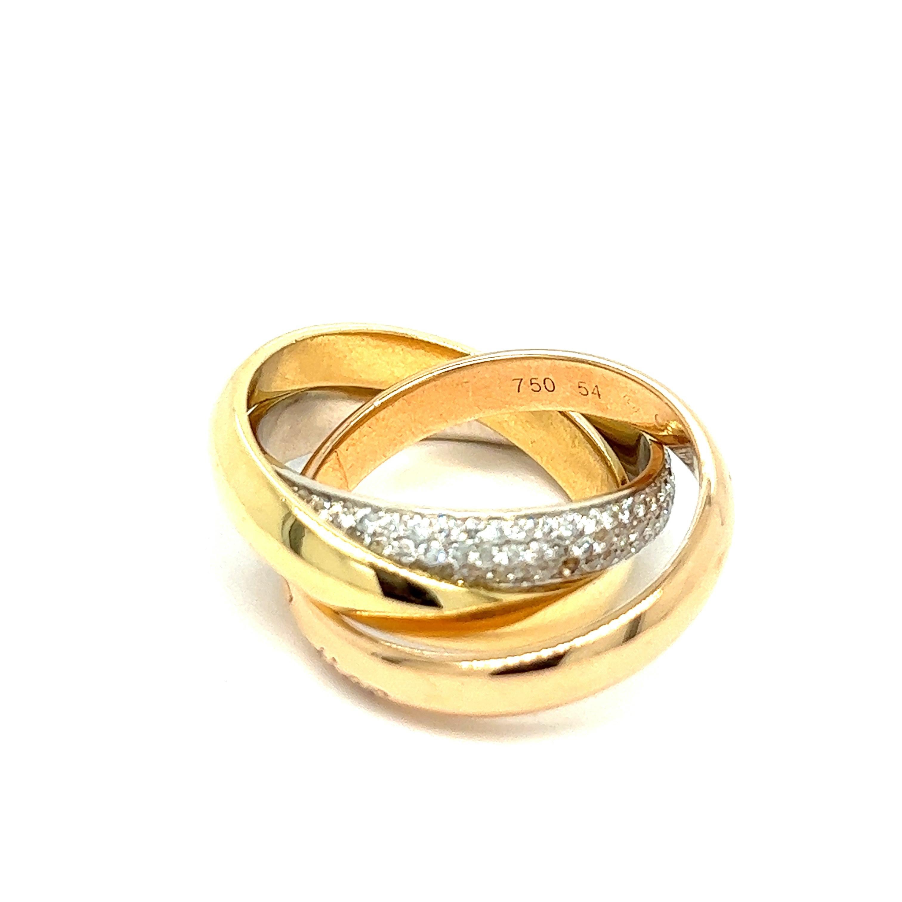 Round Cut Cartier Trinity Three Bands Diamond Ring For Sale
