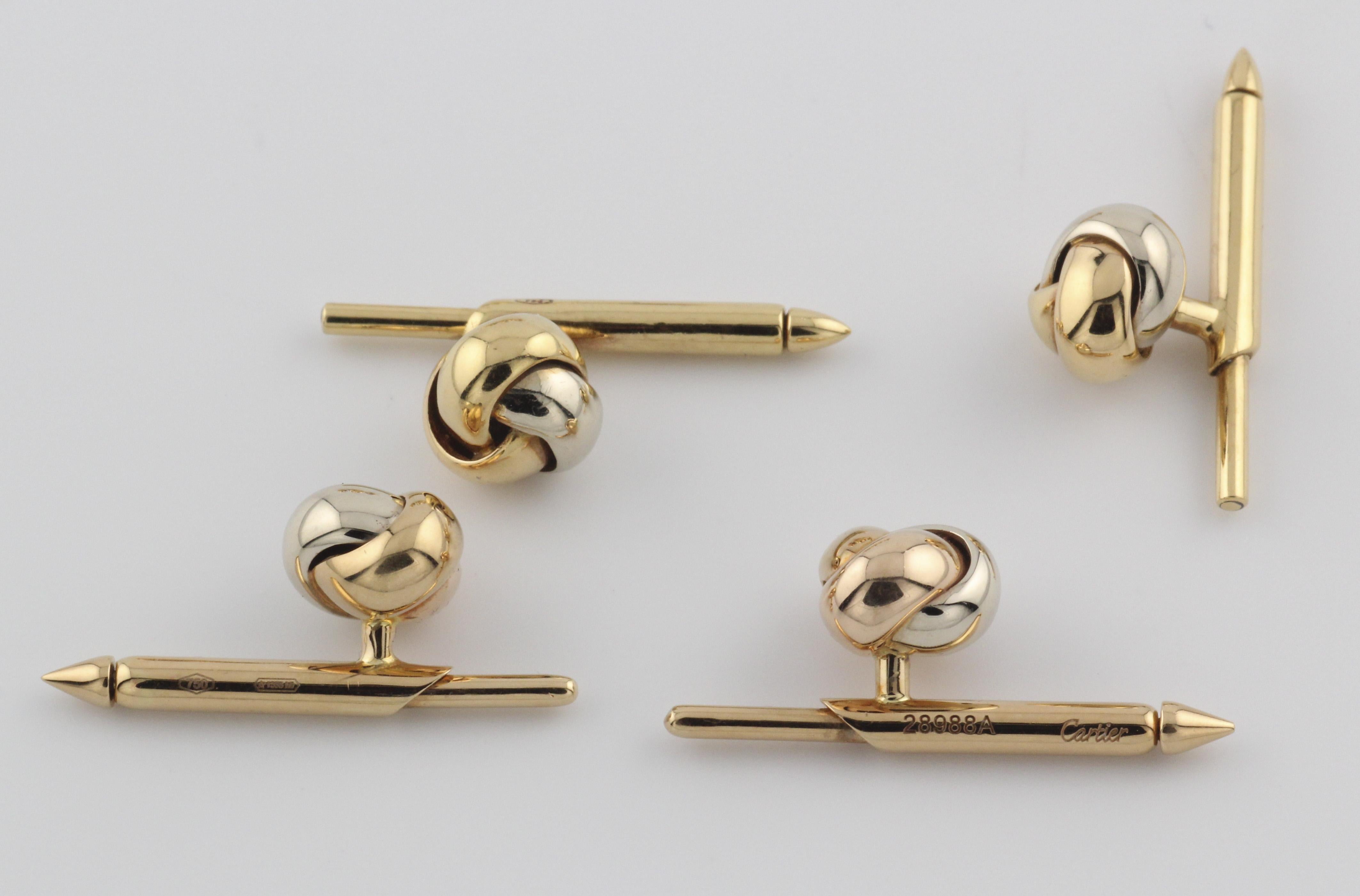 Cartier Trinity Dreifarbig 18 Karat Gold Knoten Manschettenknopf Set im Zustand „Gut“ in Bellmore, NY