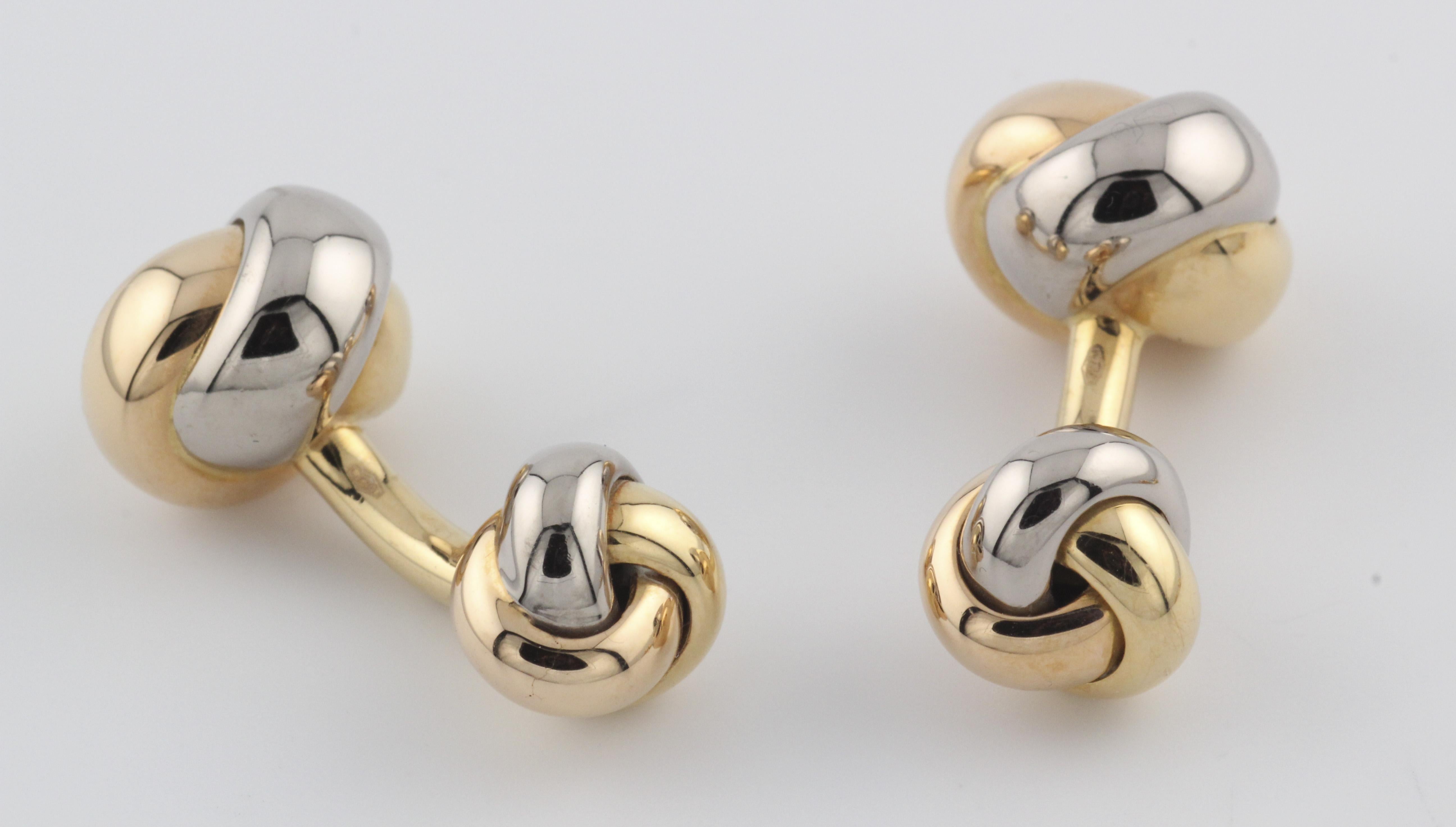 Cartier Trinity Three-Color 18 Karat Gold Knot Cufflink Stud Set In Good Condition In Bellmore, NY