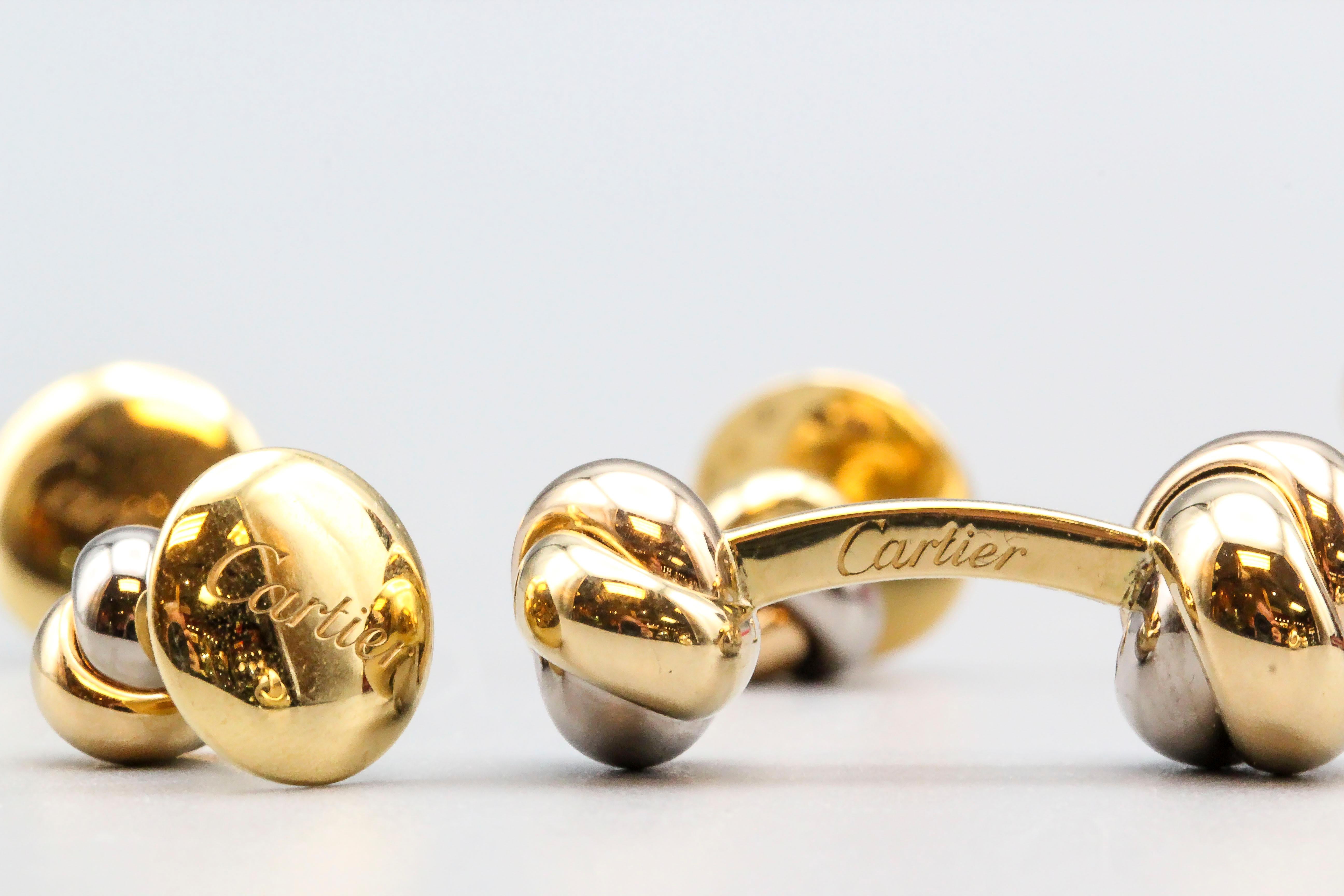 Contemporary Cartier Trinity Three-Color 18 Karat Gold Knot Cufflink Stud Set