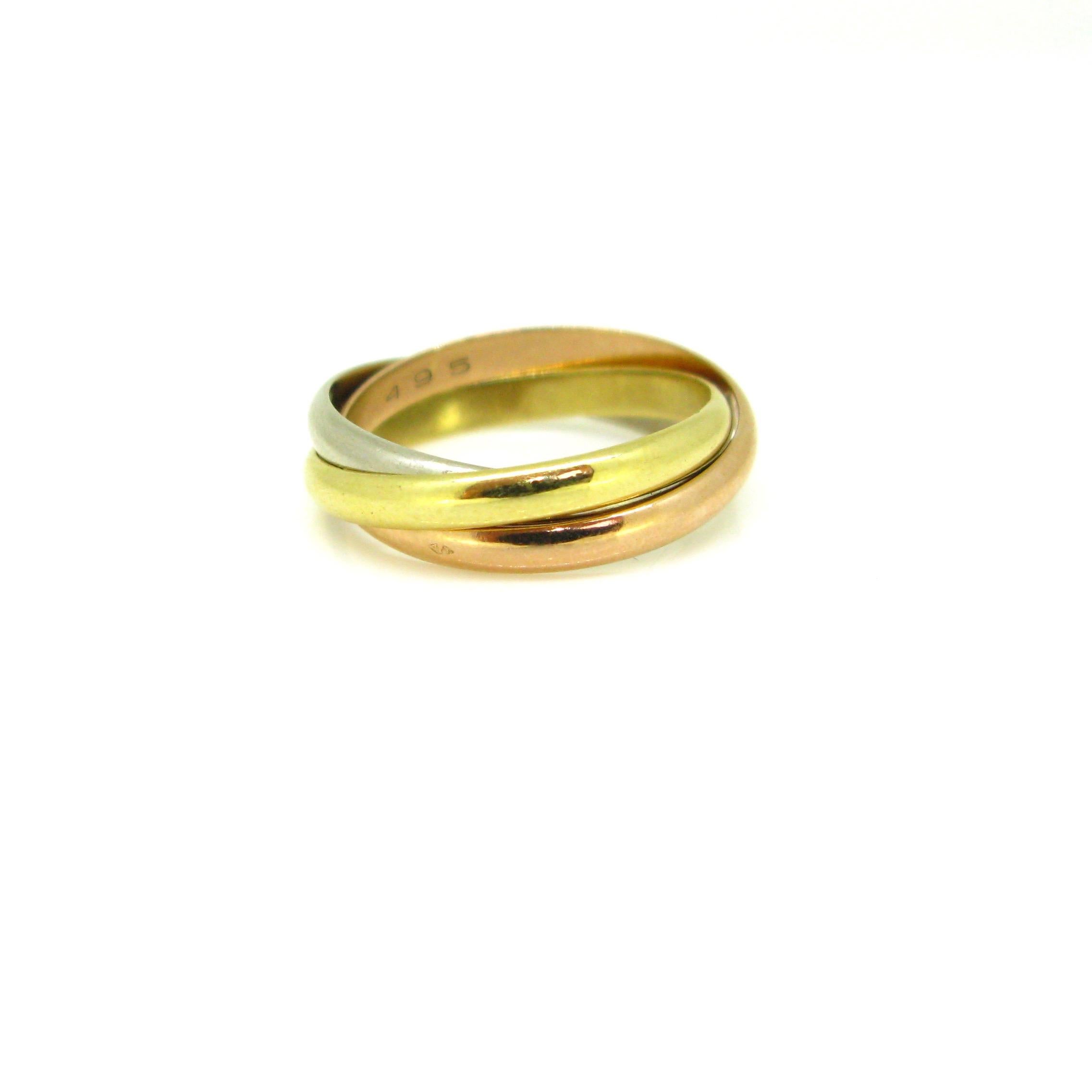 Cartier Trinity Three-Color Yellow White Rose Gold Rolling Ring In Good Condition In London, GB