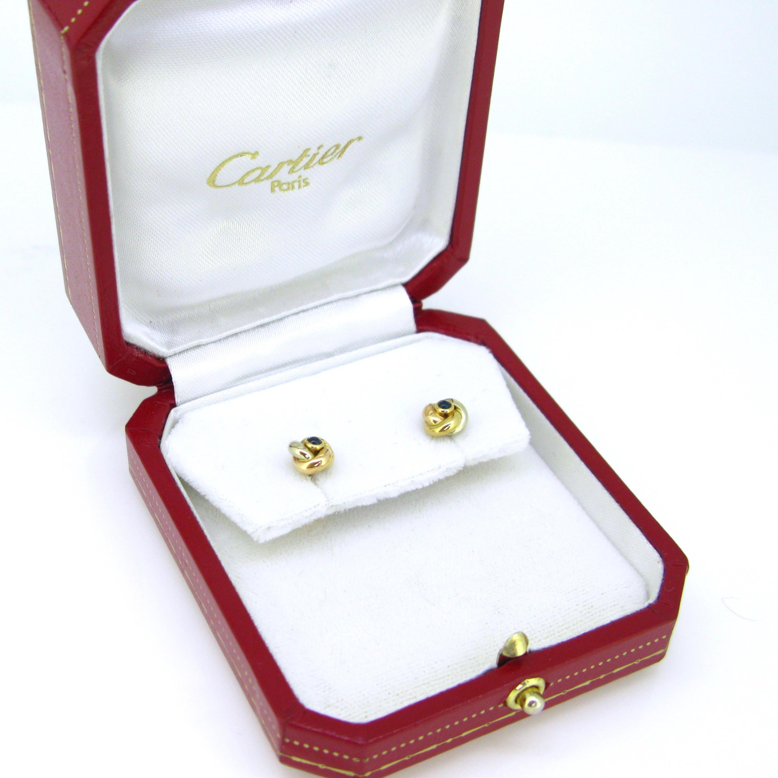 Contemporary Cartier Trinity Three Gold Cabochon Sapphire Studs Earrings