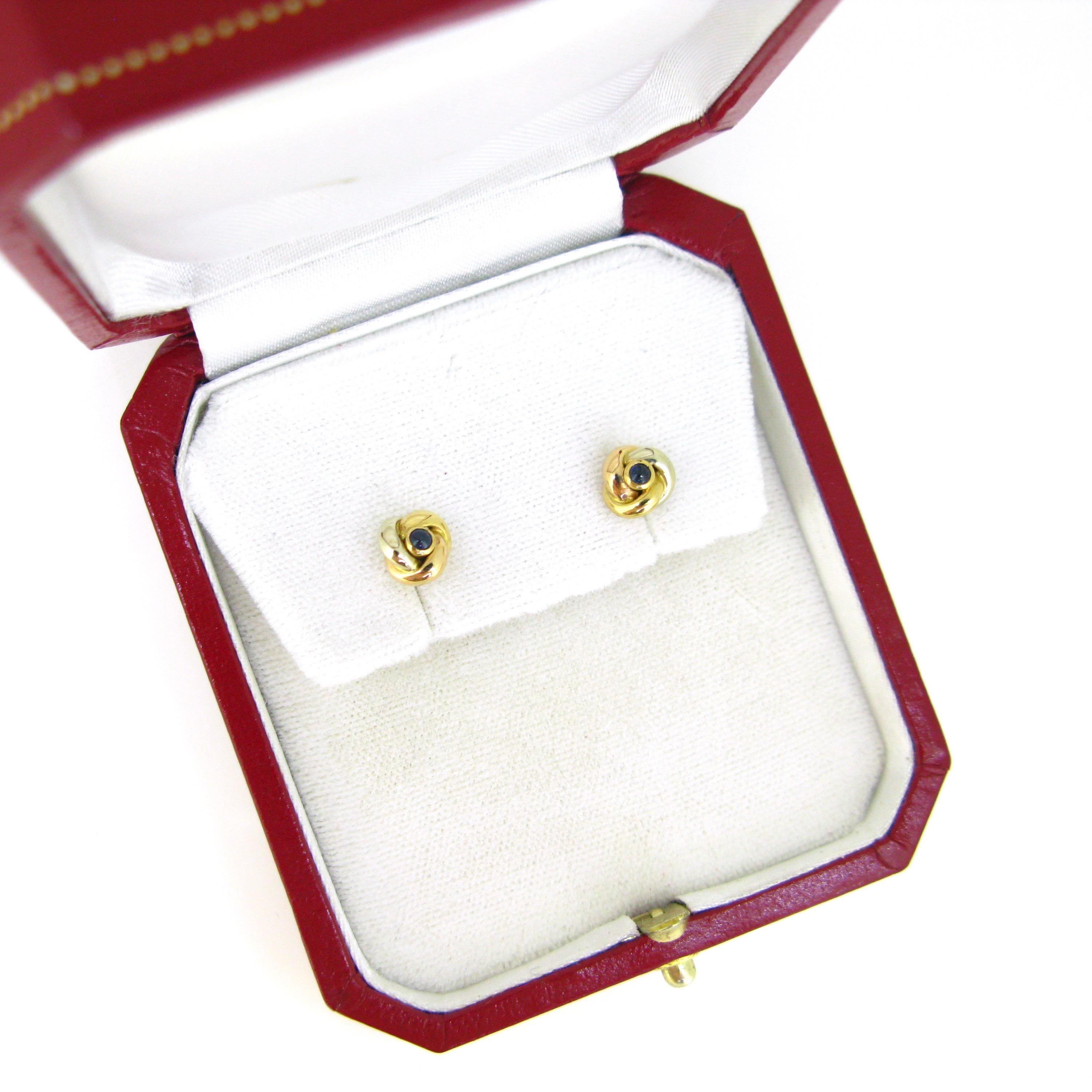Cartier Trinity Three Gold Cabochon Sapphire Studs Earrings In Good Condition In London, GB