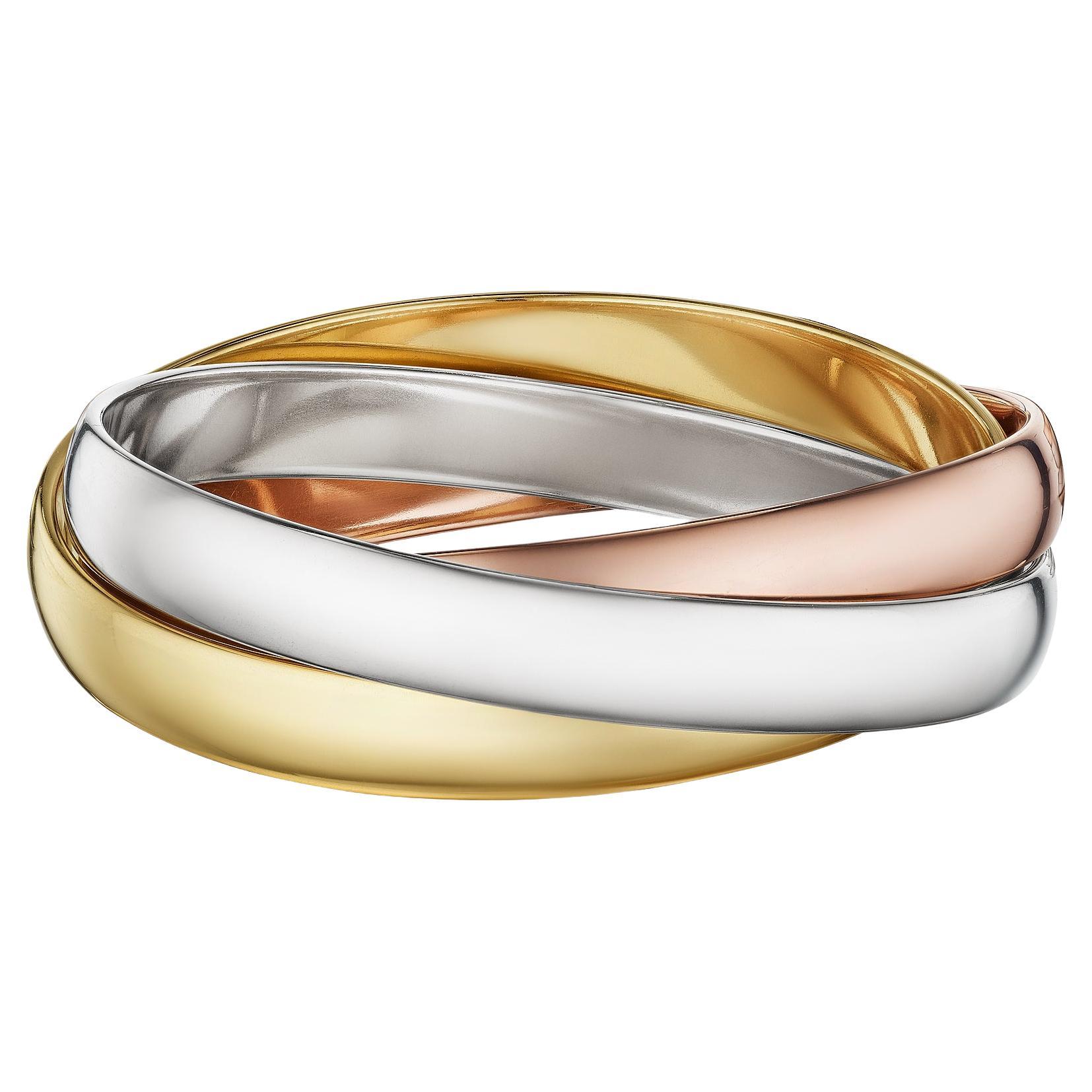 Cartier Trinity Three Strand Yellow White Rose Gold Vintage Bangle Bracelet For Sale