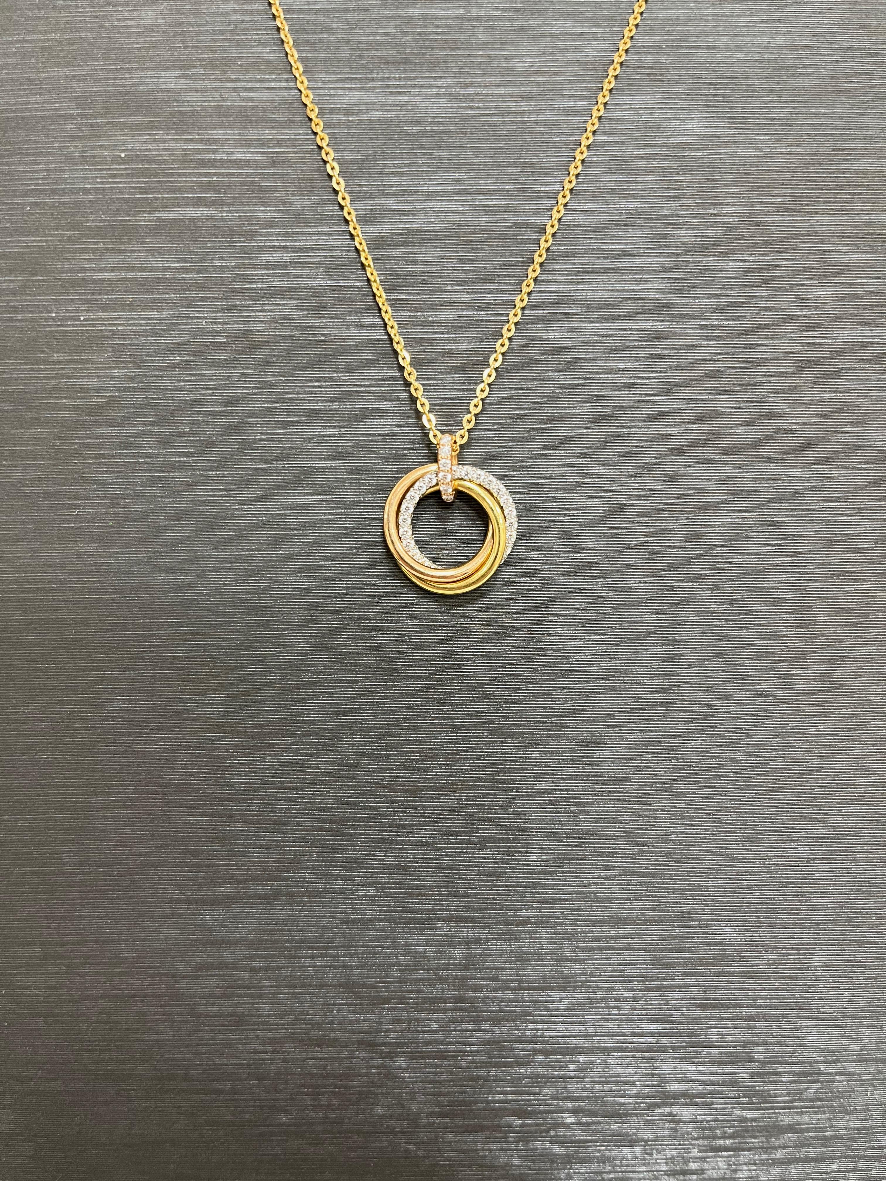 Modern Cartier Trinity Three Tone 18 Karat Gold Diamonds Pendant Necklace