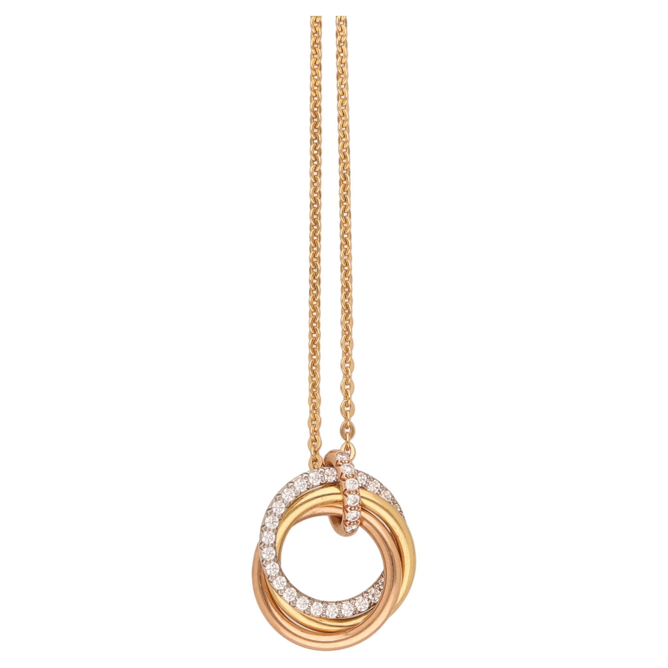 Cartier Trinity Three Tone 18 Karat Gold Diamonds Pendant Necklace