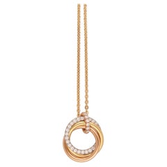 Cartier Trinity Three Tone 18 Karat Gold Diamonds Pendant Necklace