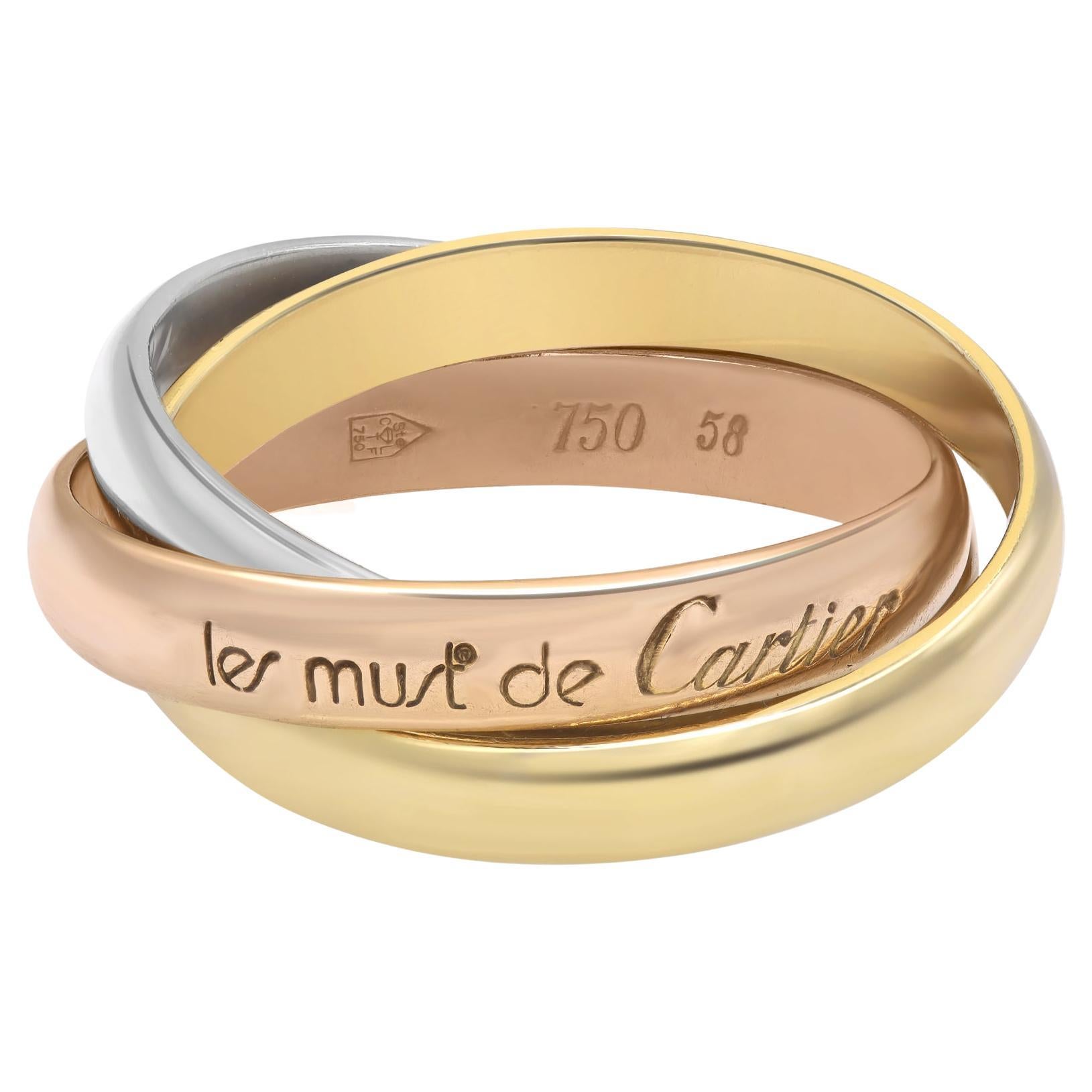 Cartier Trinity Three Tone Gold Classic Ring 18K Gold For Sale at 1stDibs