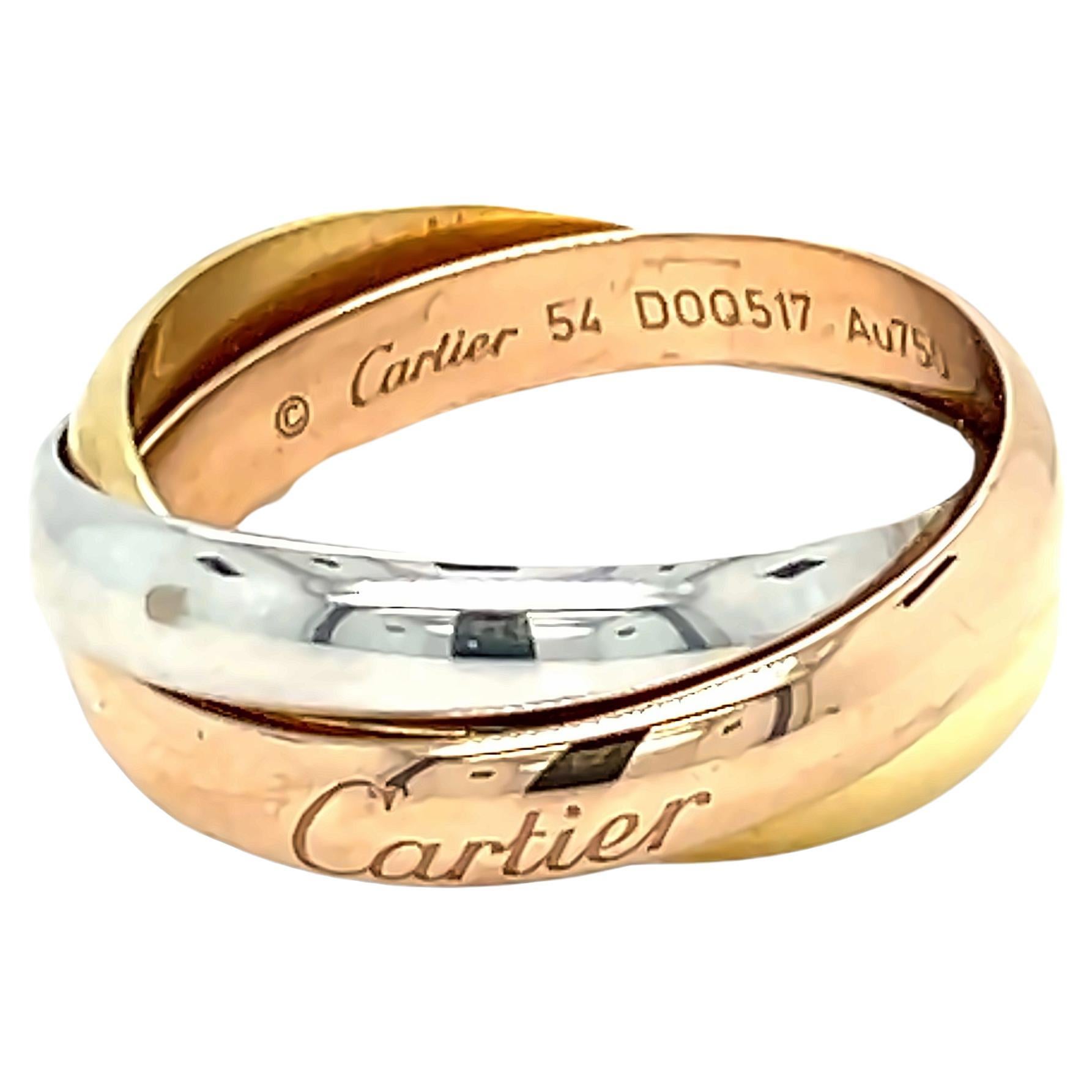 Cartier Trinity Three Tone Gold Classic Ring 18k Gold size 54 For Sale